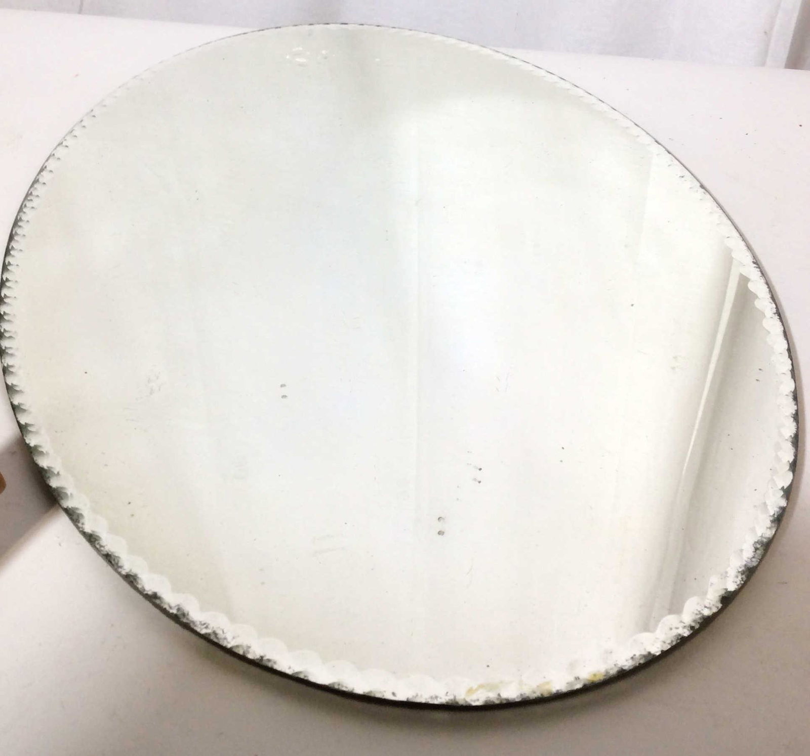 Dresser Top Vintage Vanity Mirror: 20 x 13 in. Verso felt covered. Rim of mirror cut glass design. Slight foxing. Vanity Mirror, Dresser Top Mirror, Perfume Display Mirror, Vintage Mirror Glass, Collectible Vanity Mirtor Tray, 3