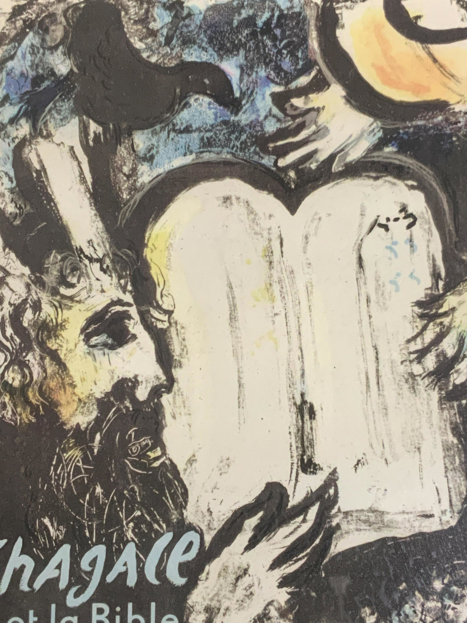 Exhibition Poster from Swiss Art Show: Exhibition Poster from Swiss Art Show, in Geneva, text on poster is most likely Swiss or Dutch, the poster depicts a Moses like character holding what appears to be the iconic 10 commandments while tw