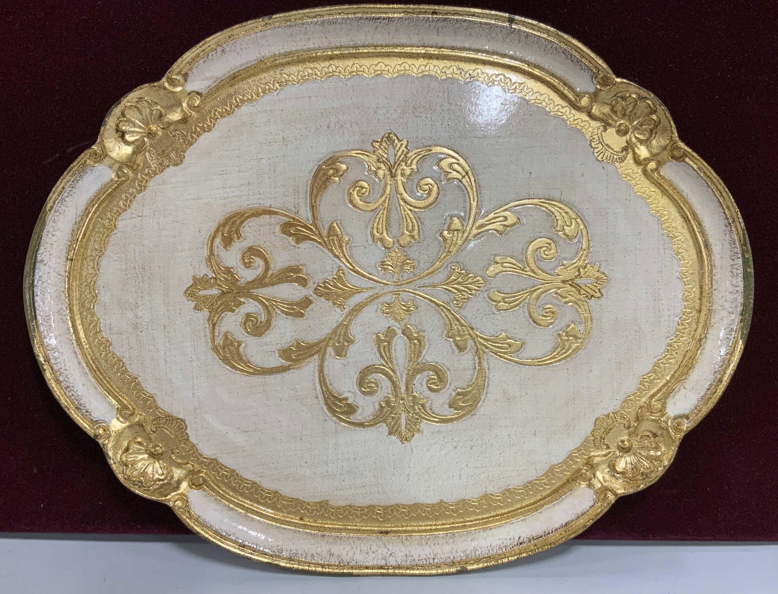Hand Made Florentine Gold Cream Tray: Wood tray, Florentine tray, hand made in Italy, table ware, Italian decorative arts, measures 14.5 by 18 inches