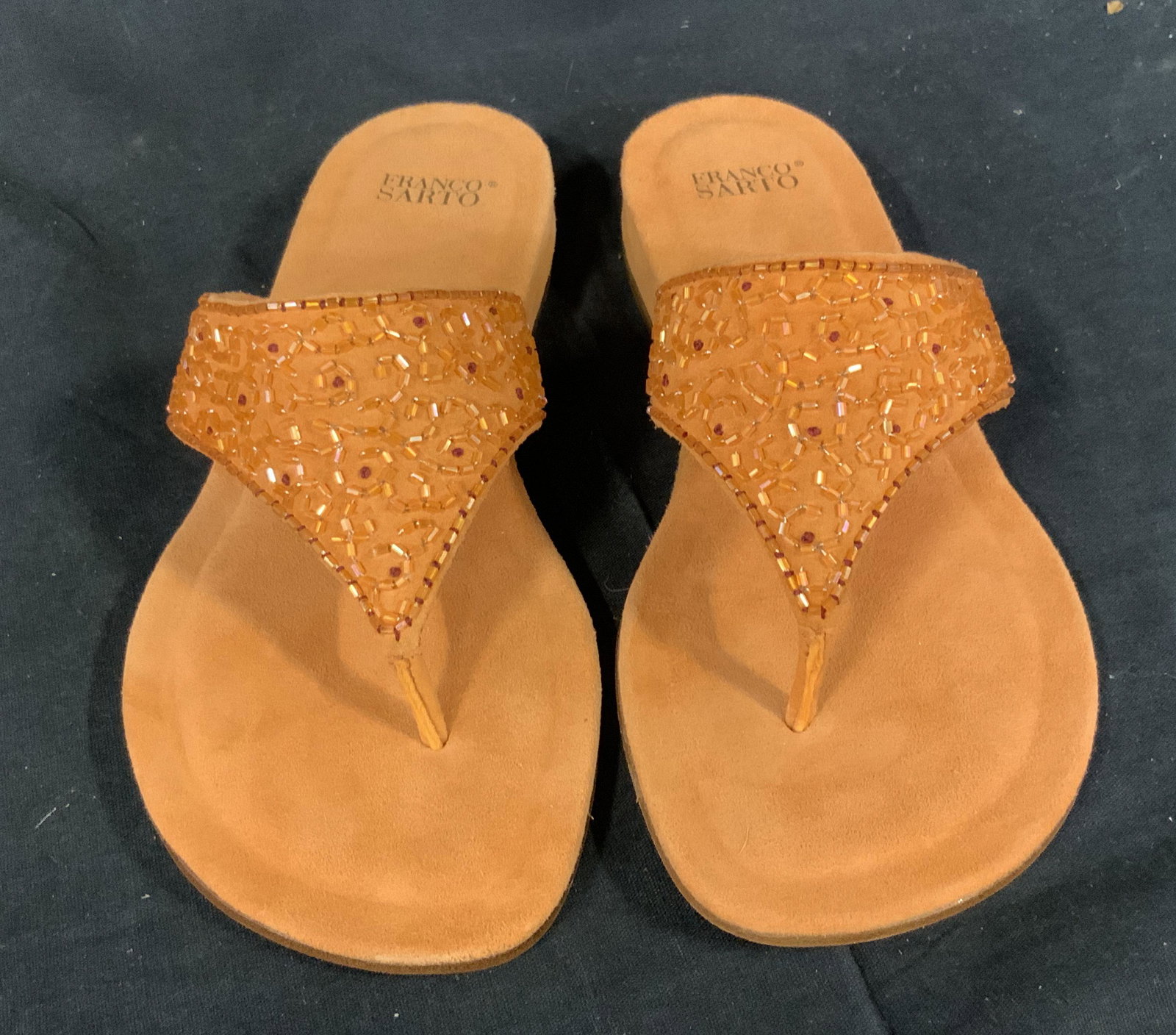 Franco Sarto Never Worn Sparkly Flip Flops: Franco Sarto new and never worn pair of suede flip flops in bright orange, these are size 8 are suede Shoes, sandals, women’s shoes, Franco Sarto, brand new, womenswear, decorative arts, fashion as 