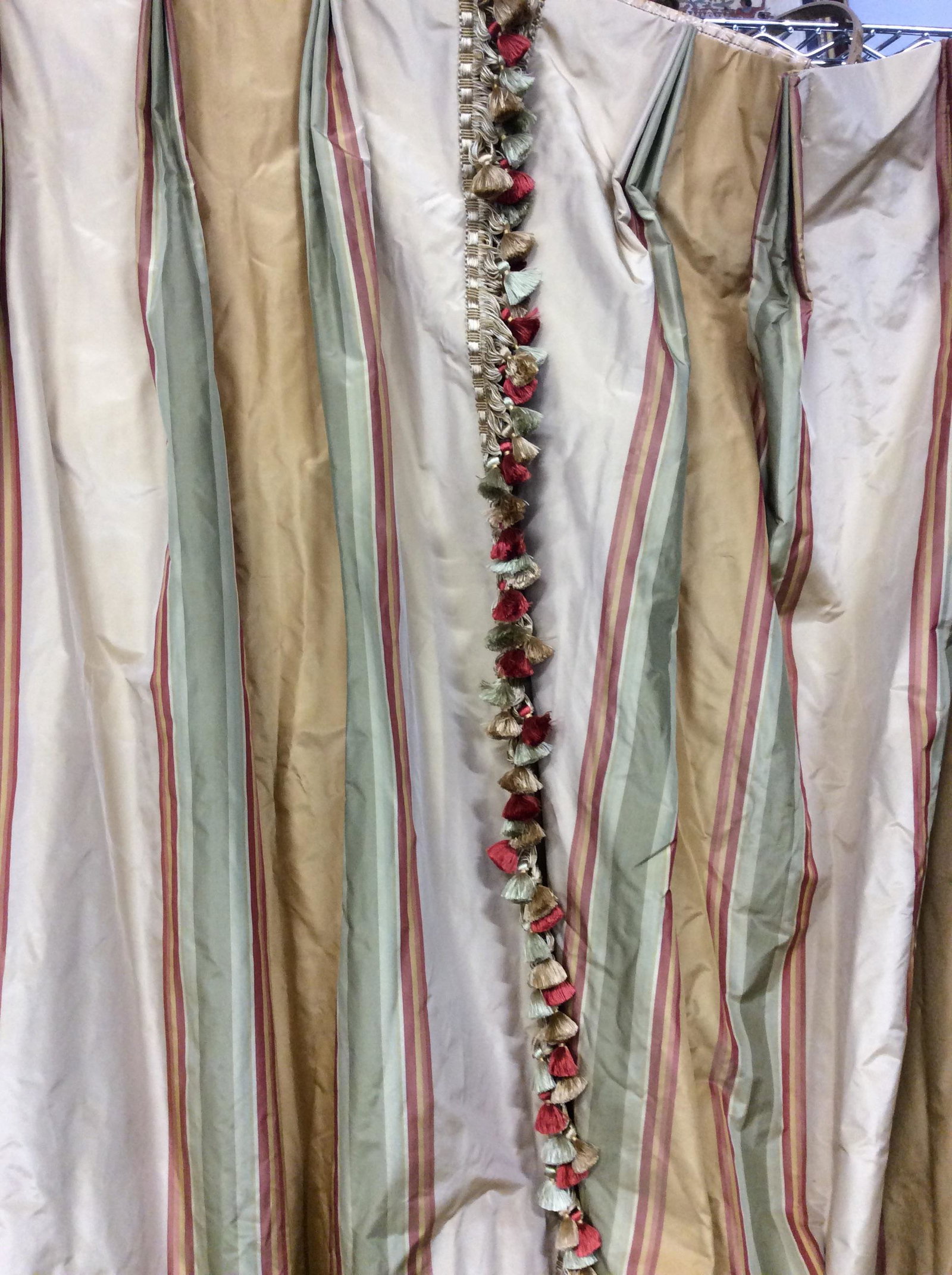 Luxury Custom Made Silk Window Panels: Drapery, Window Treatments, Luxury Drapes, Silk Drape Panels, Luxury Home Decor, plaid, Stripe Window Panels, Luxury Textiles. Wide Plaid with Tassels cord Border that run on the outer hem left or rig