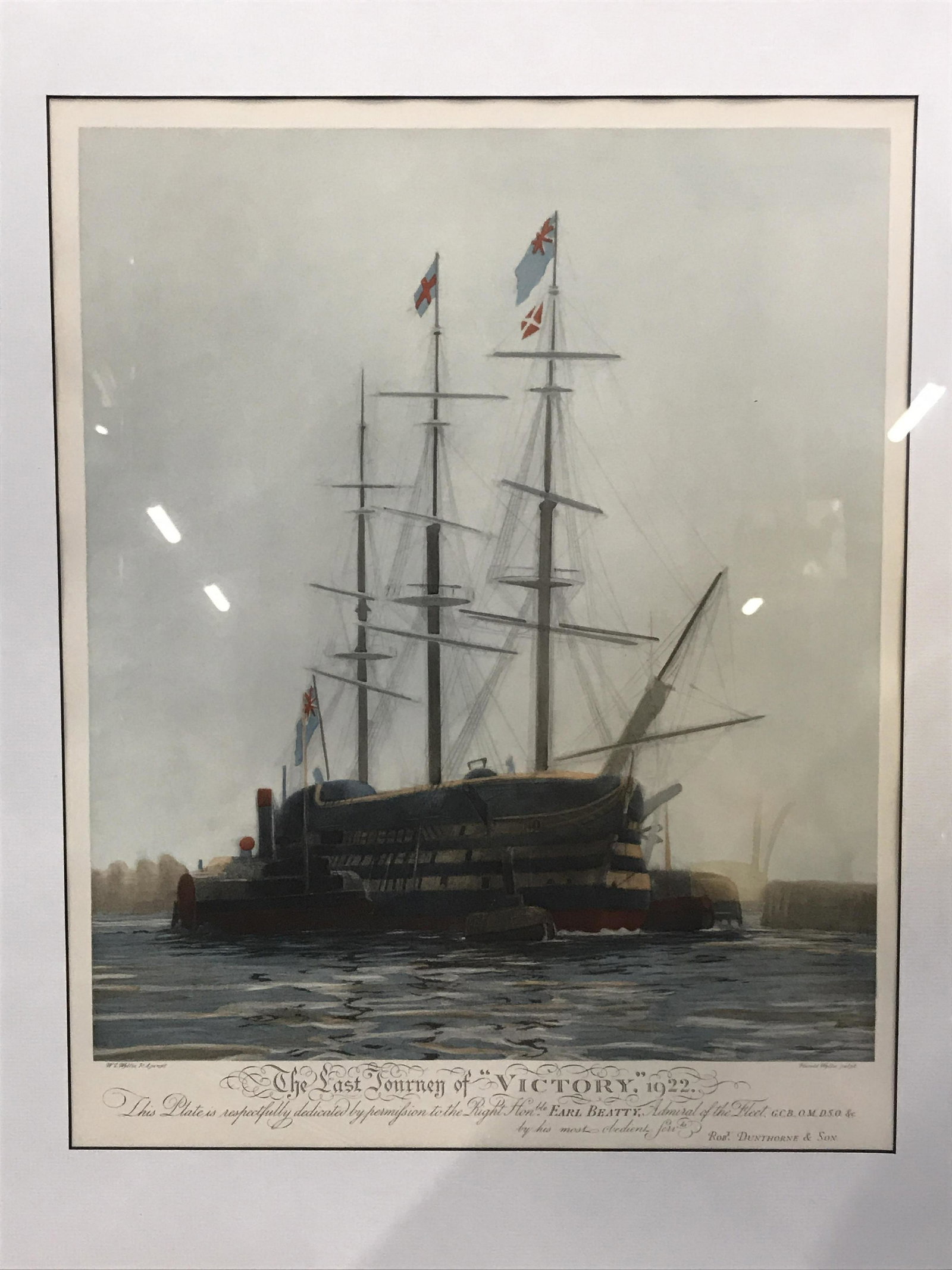 Offset Lithograph ‘The Last Journey of Victory’: Offset lithograph, title along the lower border reads ‘The Last Journey of Victory 1922, this plate is respectfully dedicated by permifsion to the Right Honorable Earl Beatty, Admiral of the Fleet b