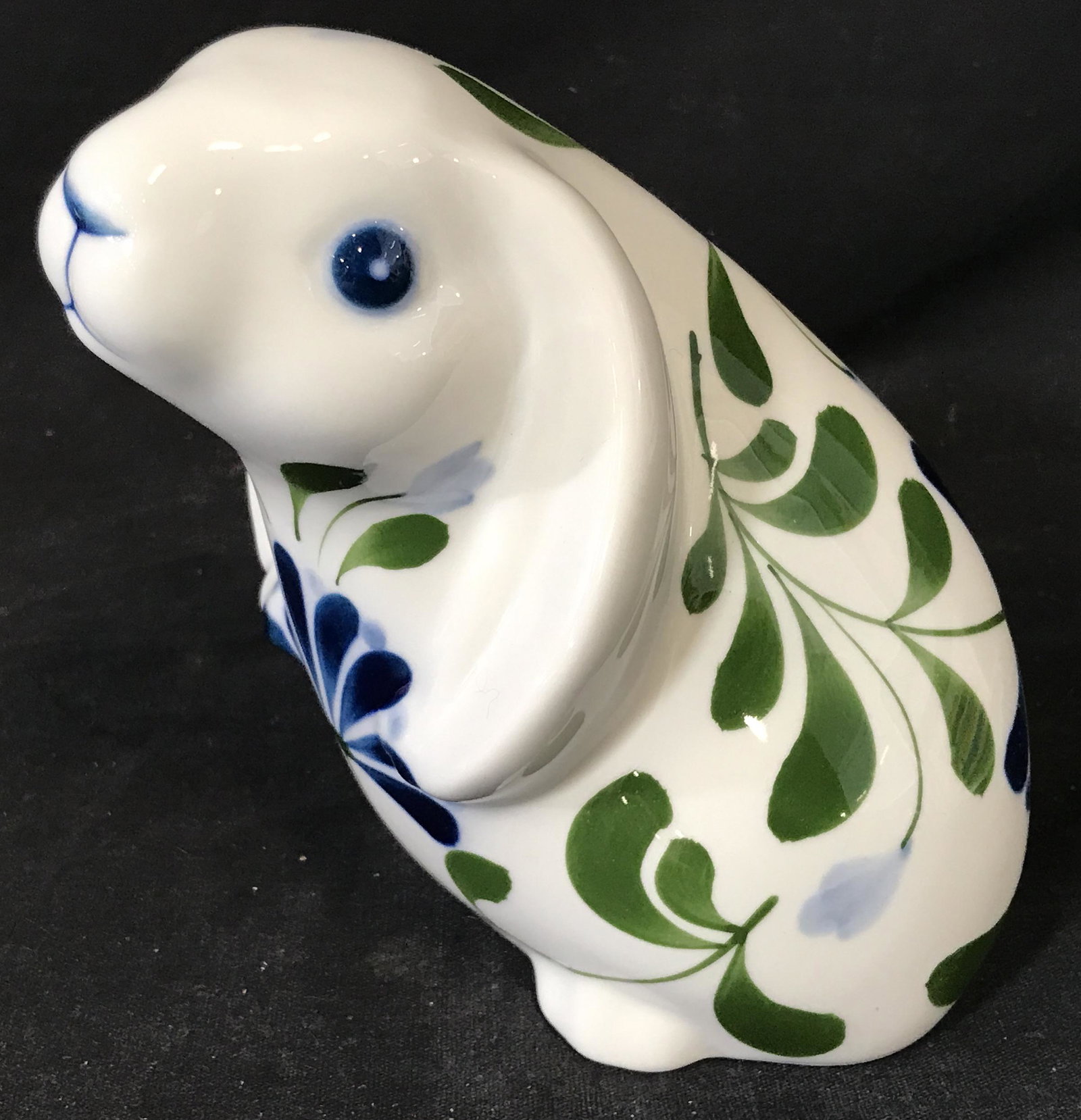 Dansk Porcelain Rabbit Figurine: Dansk Porcelain Rabbit, stamp to bottom reads ‘Dansk International Designs Ltd NR/Philippines’, hollow formed, subject a hen with blue and green floral designs to the surface, measures 4 inches wi