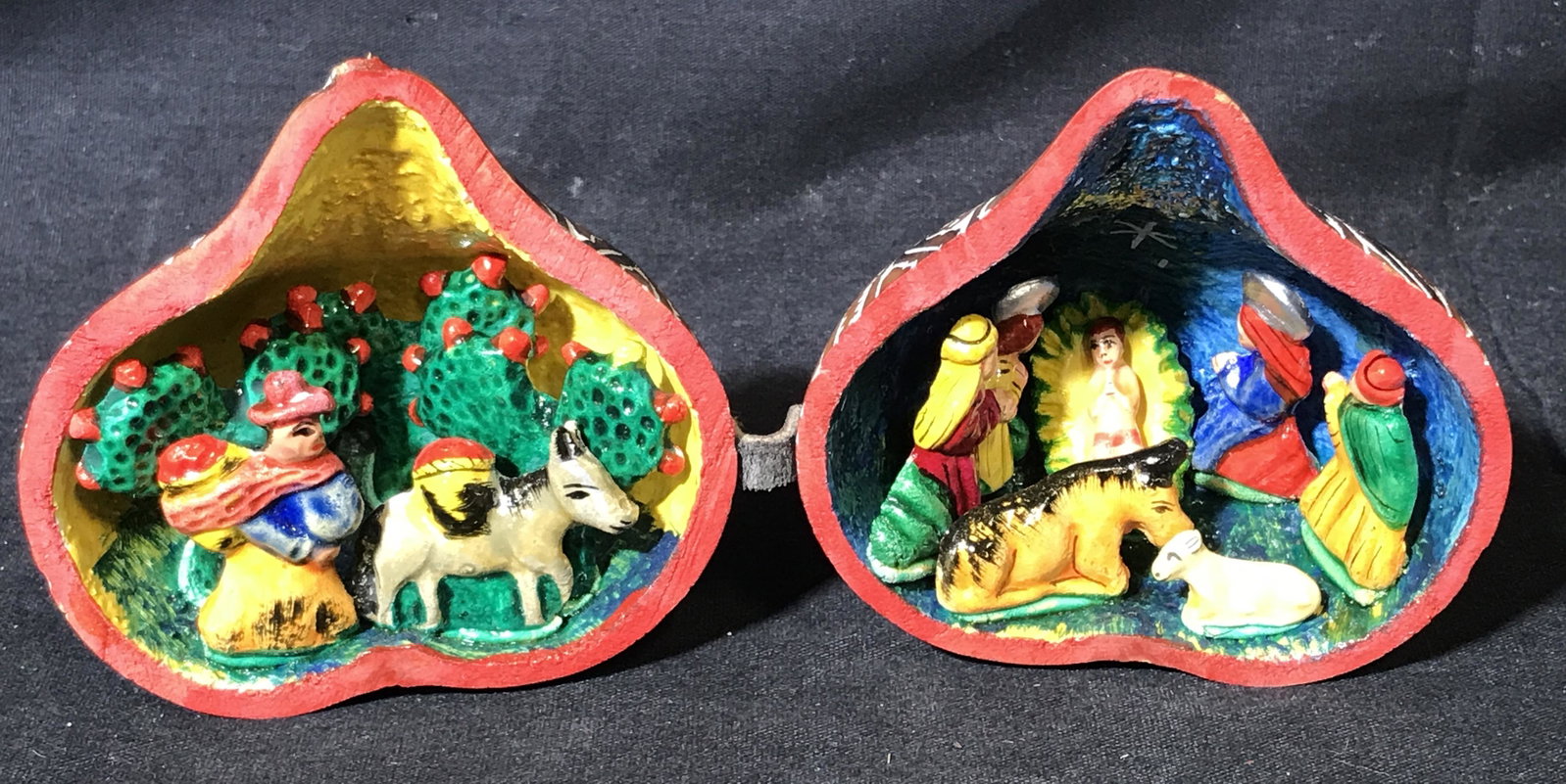 Collection of Vintage Christmas Ornaments: Collection of vintage Christmas ornaments and string of lights, lot consists of 27 individual ornaments, ornaments include both bought and handmade, comes in box, largest ornament measures 3.5 inches 