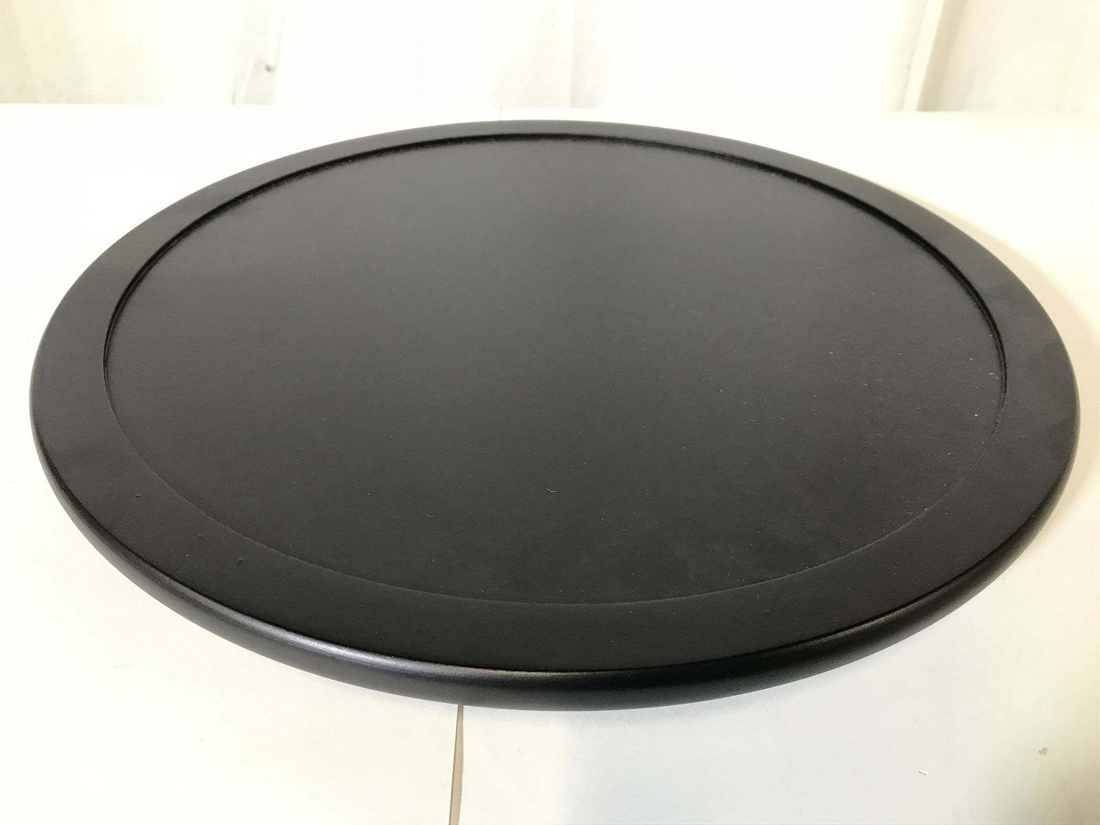 Black Toned Lazy Susan: Lazy Susan is black toned. Piece measures approximately 15 inches wide. Lazy Susan, rotating tray, black lazy Susan, kitchen accessories, dining room accessories, tableware. Piece measures approximate