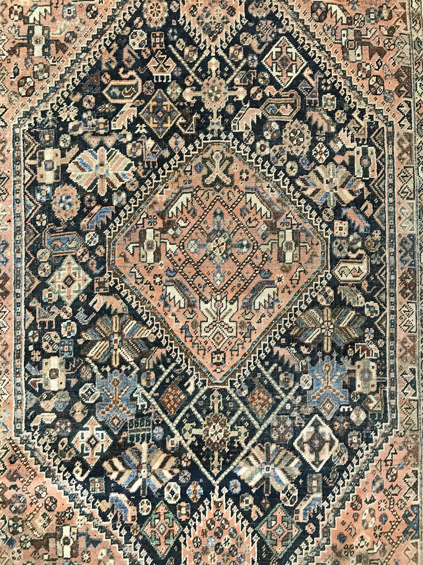 Antique Persian Handmade Wool Rug: Rug is wool and handmade. Piece is antique. Rug contains intricate multi toned Detail. Rug is fringed. Rug, carpet, area rug, wool rug, handmade rug, vintage rug, antique rug, Persian rug, fringed rug