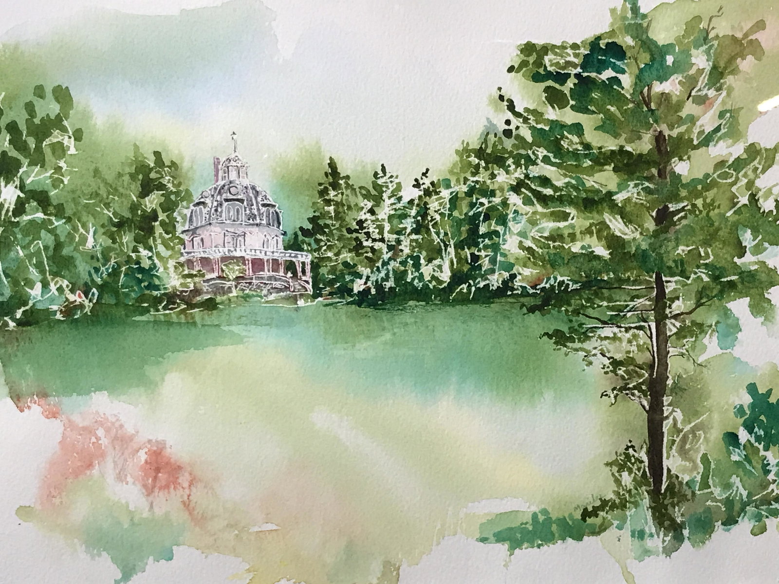 Signed Watercolor Of The Octagon House: Signed Watercolor painting of The Octagon House, signature and date in the lower right corner possibly reads ‘Marilee 1995’, Signature painted in the lower right corner reads ‘Marilee’, subjec