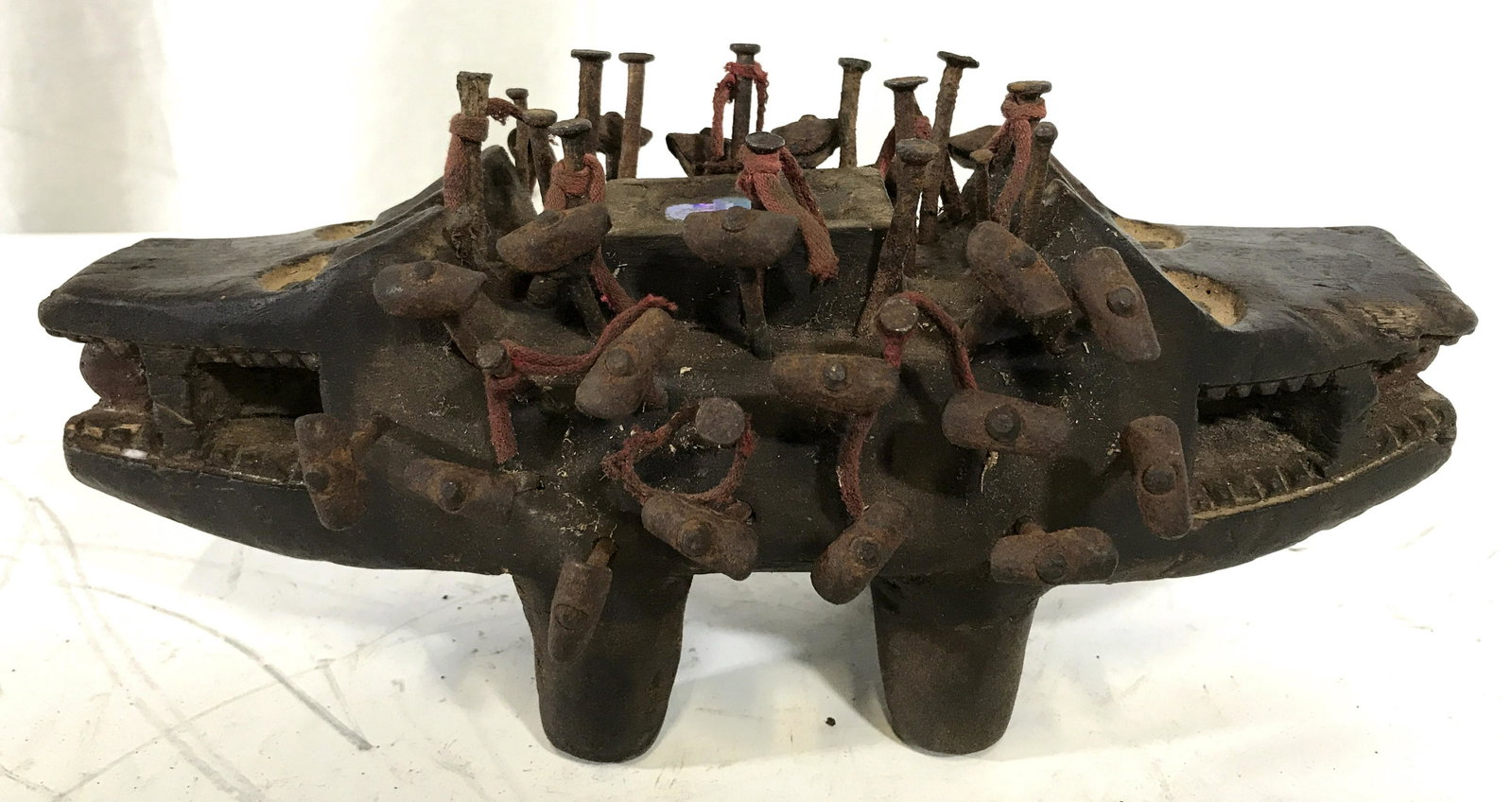 Bakongo Dog Nail Fetish Sculpture: Bakongo Dog Nail fetish, origins can be found in what was once called the Republic of Zaire and is now located in The Democratic Republic of the Congo Central Africa, a nail fetish is usually used to 
