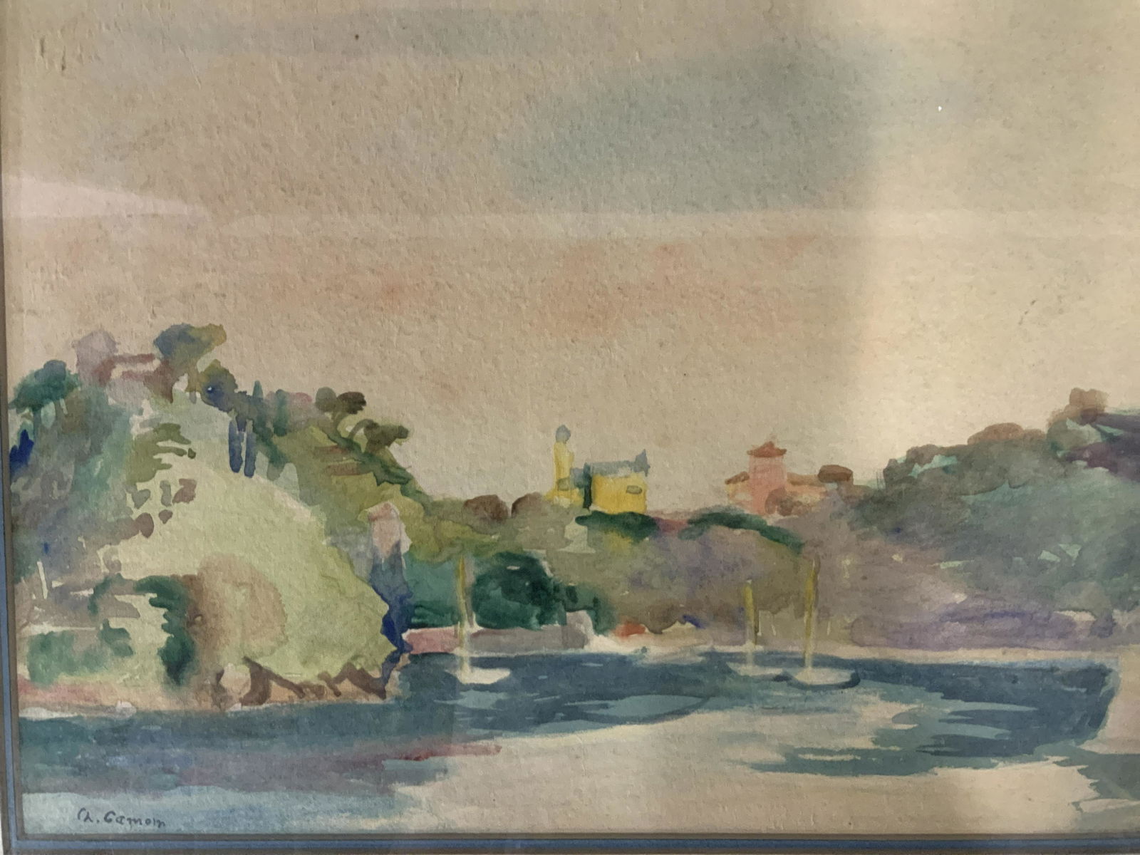 Charles Camoin Signed Watercolor Voiliers au Port: Charles Camoin signed watercolor on paper, signature in lower left reads ‘Ch Camoin’, Label in lower portion of piece reads ‘Voilers au port (Vers 1936) Charles Camoin (1879-1965), label to reve