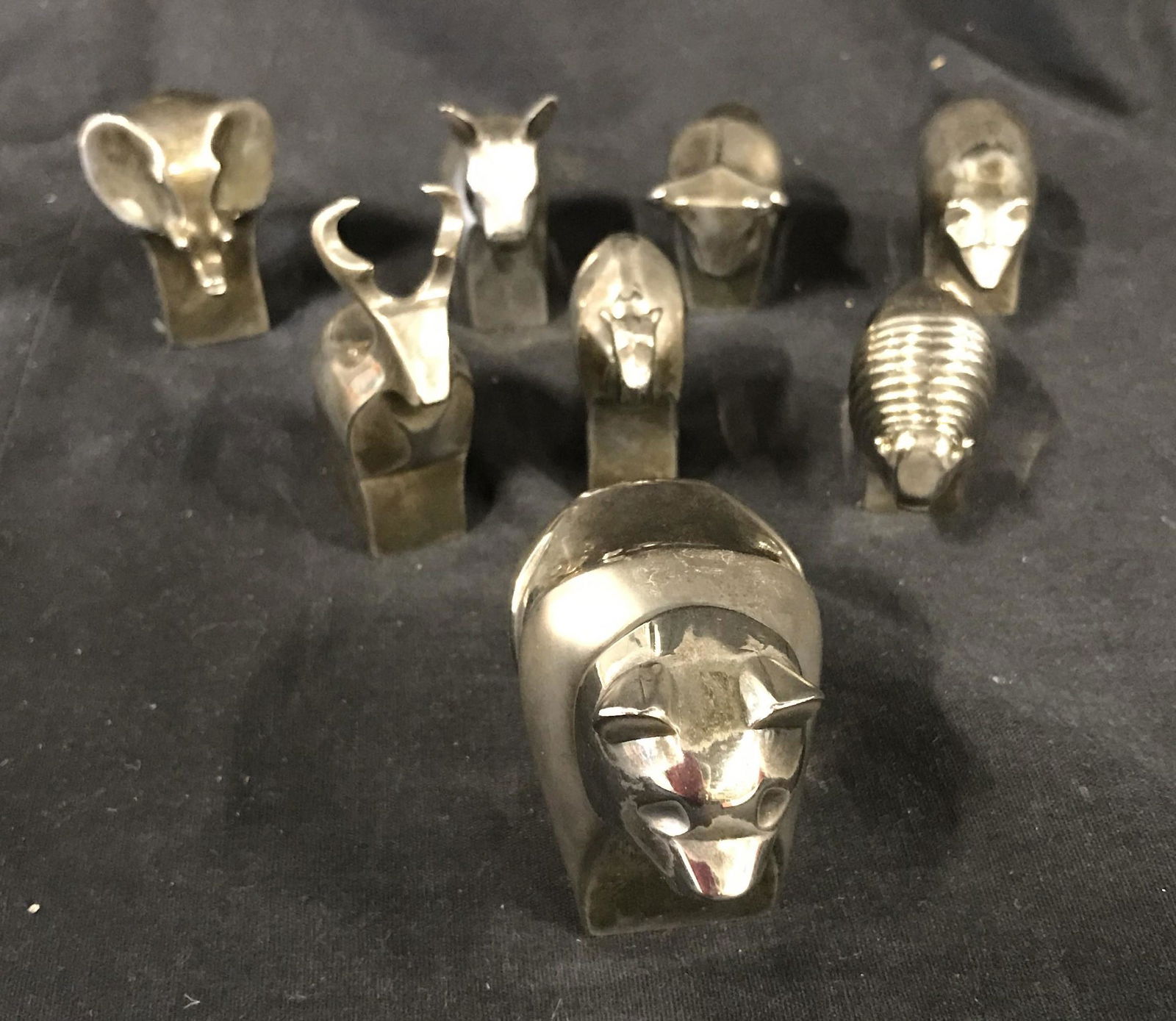 Lot 8 DANSK Silver-plate Animal Figurals: Lot of 8 paperweights, by DANSK. Various animals, largest measures approx 2.5 inches H, and 1.75 inches W. Undersides read as DANSK DESIGNS JAPAN EC EP ZINC, DANSK INTERNATIONAL DESIGNS LTD JAPAN EP2