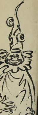 Bily Snel Signed Painting of a Clown: Bily Snel signed painting of a clown, possibly ink or watercolor on paper, signature in lower left corner reads ‘Bily Snel’, an abstracted clown standing barefoot, black wooden frame, measures 37.
