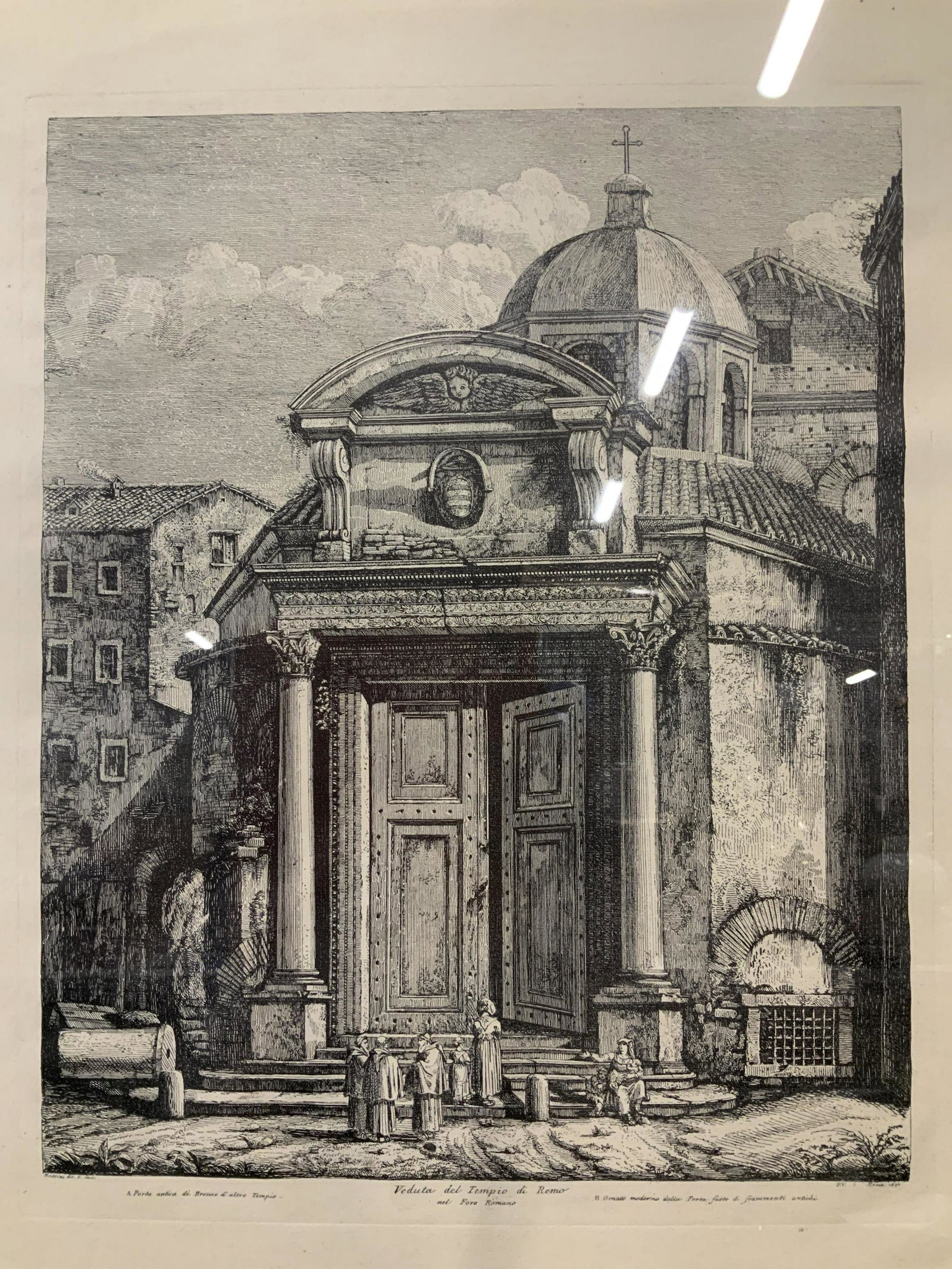Luigi Rossini View of Temple of Remo Engraving: Large Wood Bowl, possibly Teak Wood, shape Of a leaf, great for large family gatherings or parties. Side dipping area, or for another appetizer, etc. exotic tropical wood. Very good surface condition.
