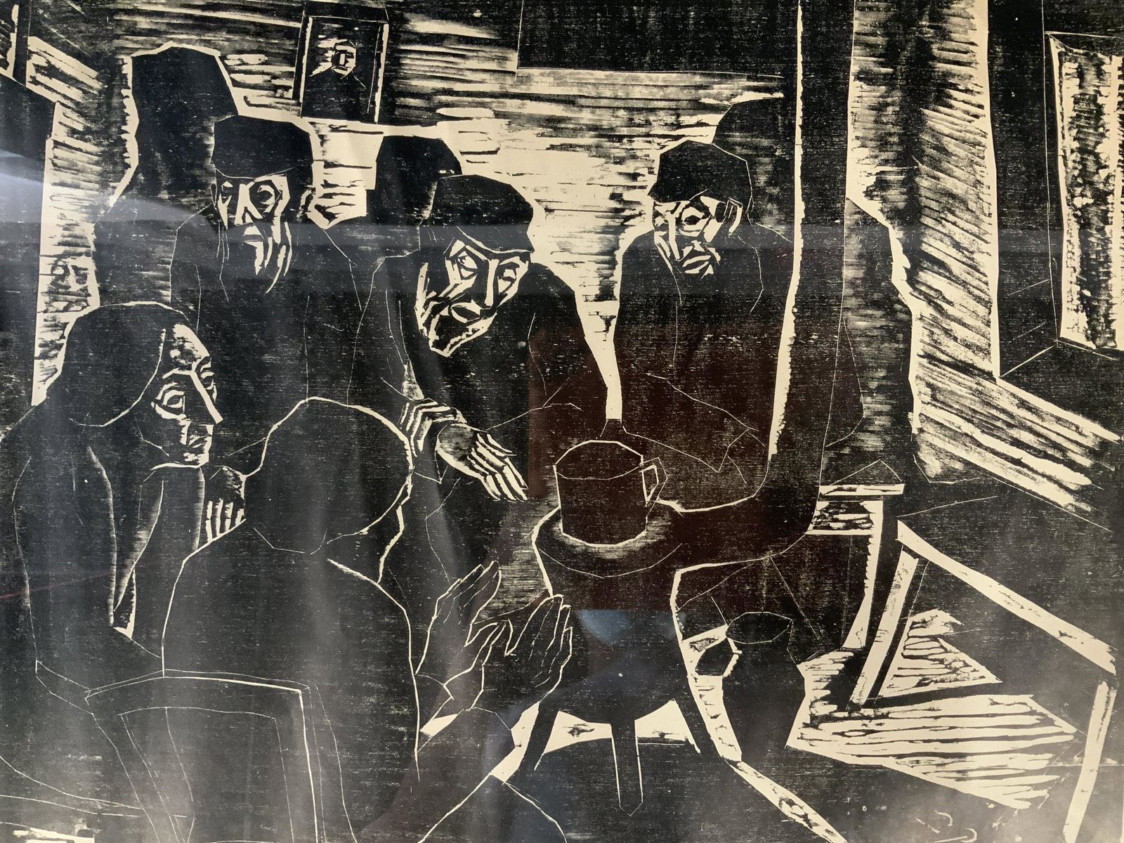 Jacob Steinhardt Signed Woodcut: Jacob Steinhardt Signed Woodcut, signature to lower right corner reads ‘Jacob Steinhardt 1923’, inscription to reverse in crayon reads ‘Bottom complete bottom right’, people gathered around a