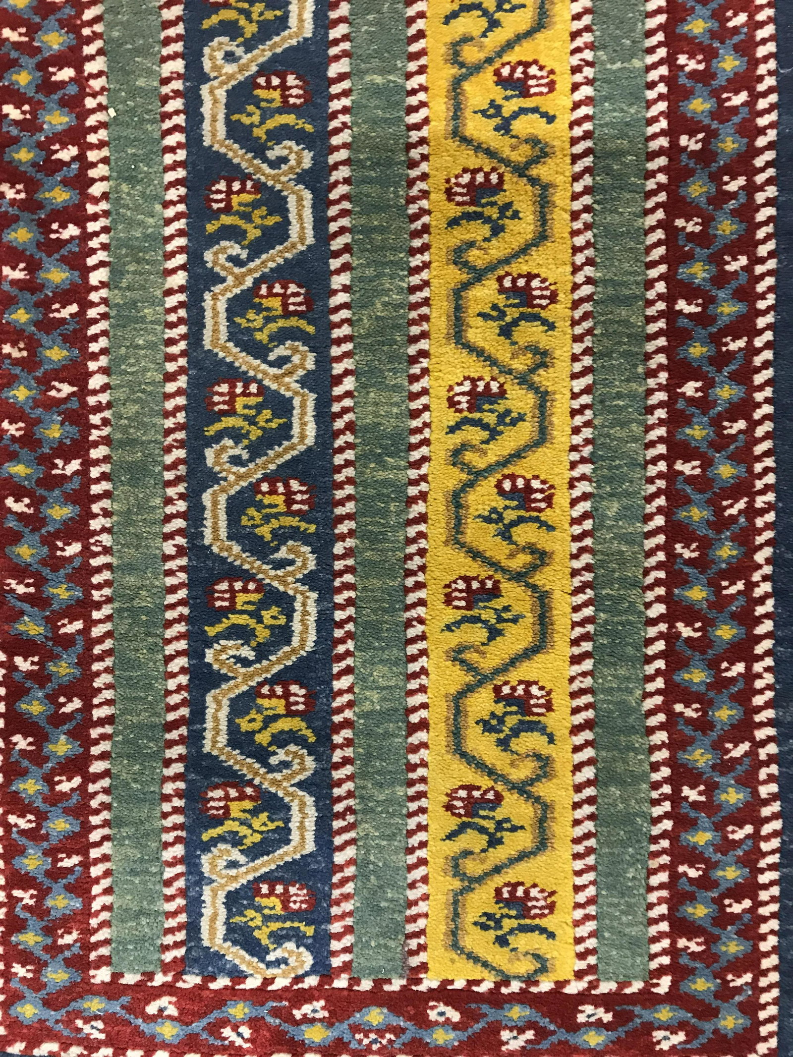 Vintage SULTANKÖY Wool Runner: Vintage, possibly antique, Turkish wool runner. Braided tassels on each end, multi toned patterns. Label on underside reads as SULTANKÖY, HAND MADE. Measures approx 84 inches Long, and 31 inches W. C