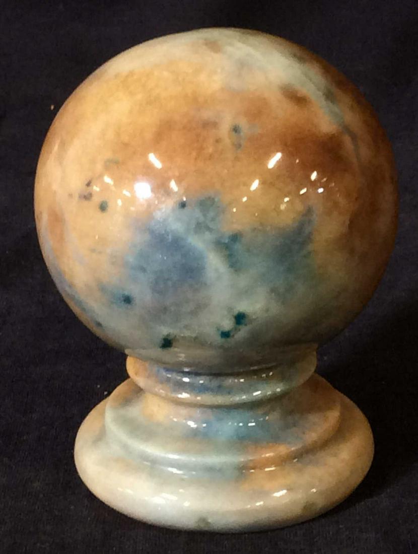 DUCCESCHI Alabaster Globe Paperweight, Italy: Attractive Studious Paperweight, Made Of solid Alabaster, Hand Carved With Globe/ world Shape. Ht 3 3/4 in. Diameter 3.5 in. Label affixed to underside. Natural Stone Paperweight, Desktop Accessories,