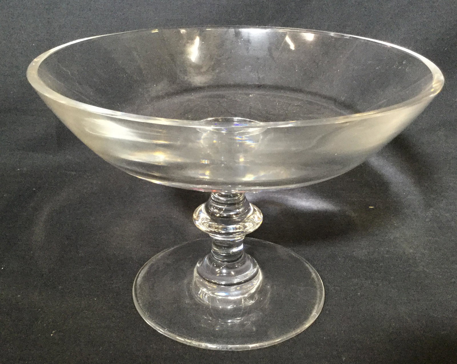 Signed VAL ST LAMBERT Crystal Tazza: Signed cut crystal tazza. Underside Etching reads as VAL ST LAMBERT. Measures approx 6 inches H, and 8.5 inches W. Wear is consistent with age and use. Cut glass, cut crystal, lead glass, tazza, candy