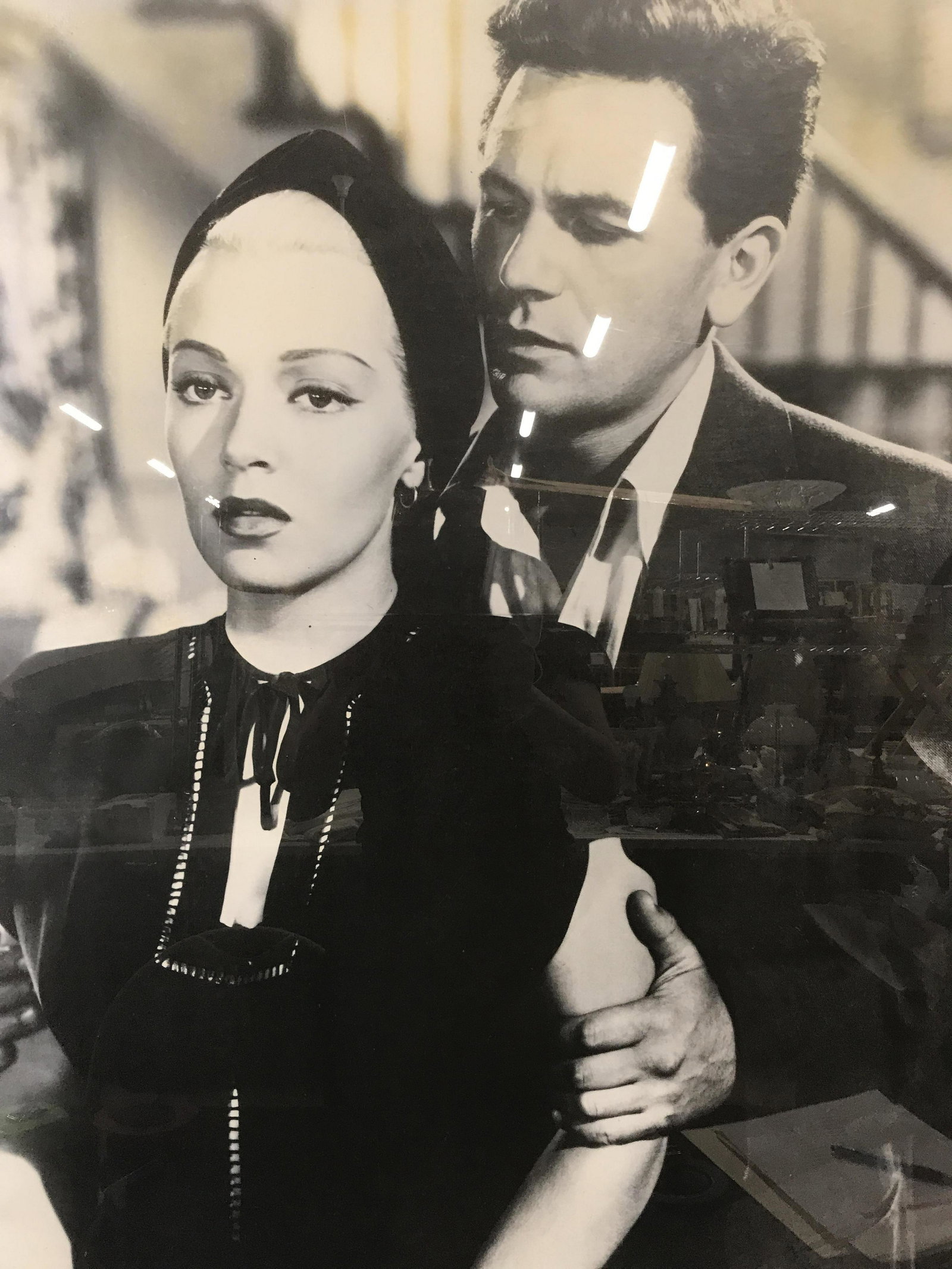 Grand Framed Vintage Black & White Movie Poster: Framed vintage black & white movie poster, actors on poster Lana Turner and Lee Phillips, some foxing to poster from age, oversized poster, black composite frame, measures 44.5 inches tall by 36 inche