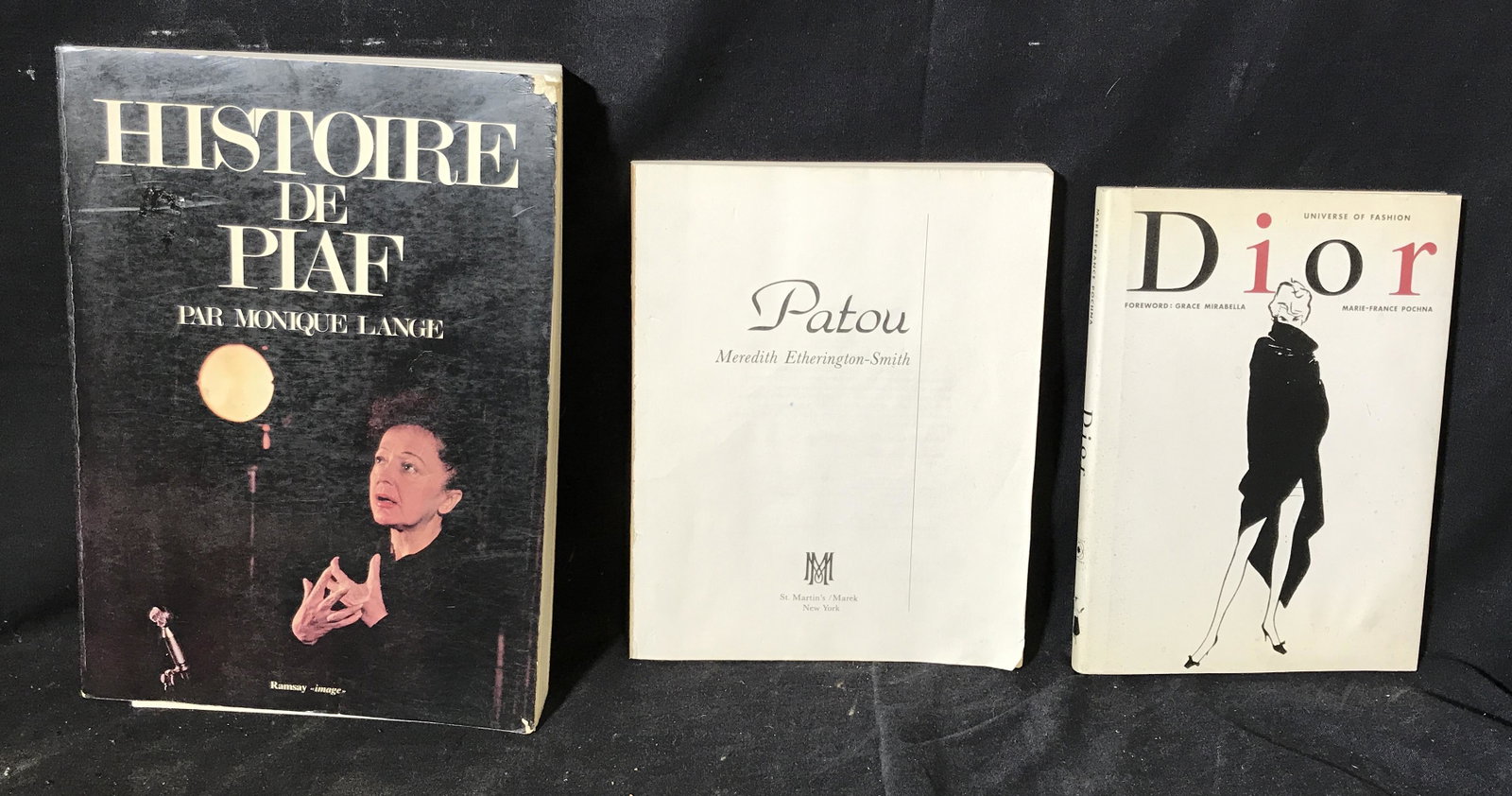 Three Fashion Coffee Table Books: Three coffee table books, titles include ‘Universe of Fashion Dior Foreword: Grace Mirabella Marie-France Pochna’ ‘Patou Meredith Ethrington-Smith St.Martin’s/ Marek New York’ and ‘Histoir