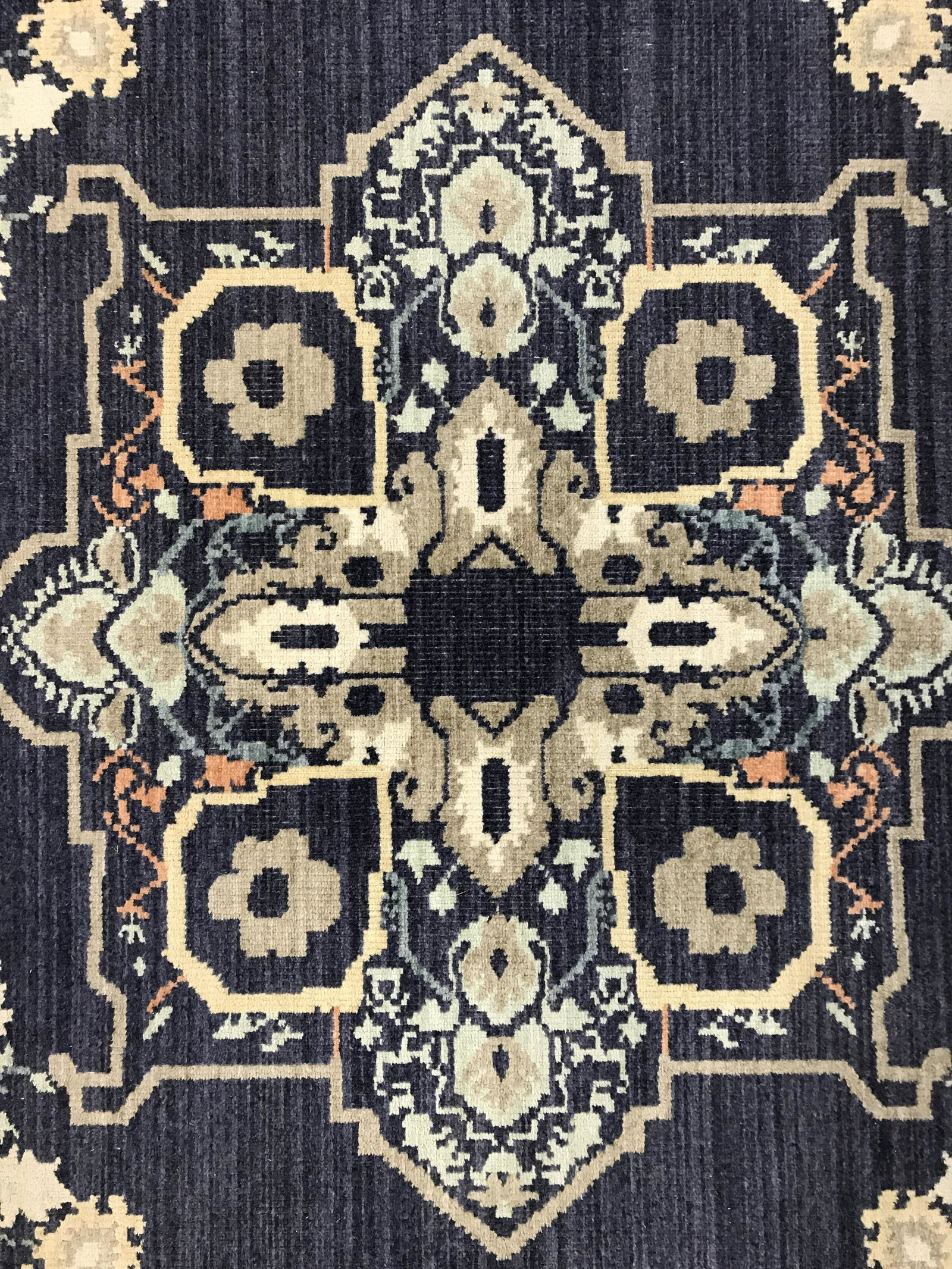 PATINA VIE Area Rug: Patina Vie area rug, sports a large medallion pattern in the center of the carpet. Tag reads as DESIGNED BY PATINA VIE. Measures approx 96 inches long, and 60 inches W. Vintage decor, vintage furnishi