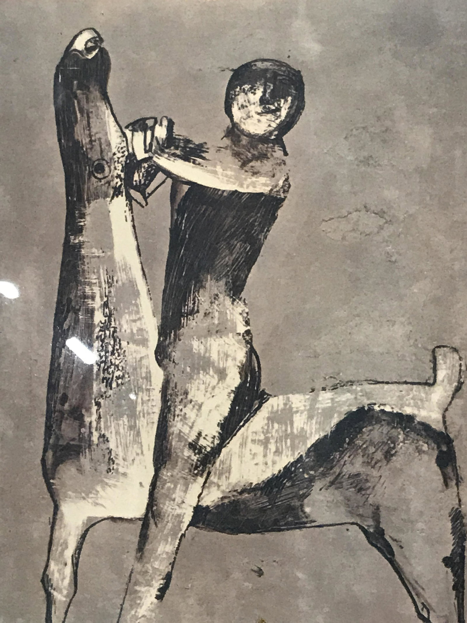 Marino Marini Reproduction Offset Lithograph: Marino Marini reproduction offset Lithograph, signature and date printed along the lower border reads ‘Marino 1953’, label to reverse reads’Dr.204 Marino Marini - Horse and Rider - Stern Collect
