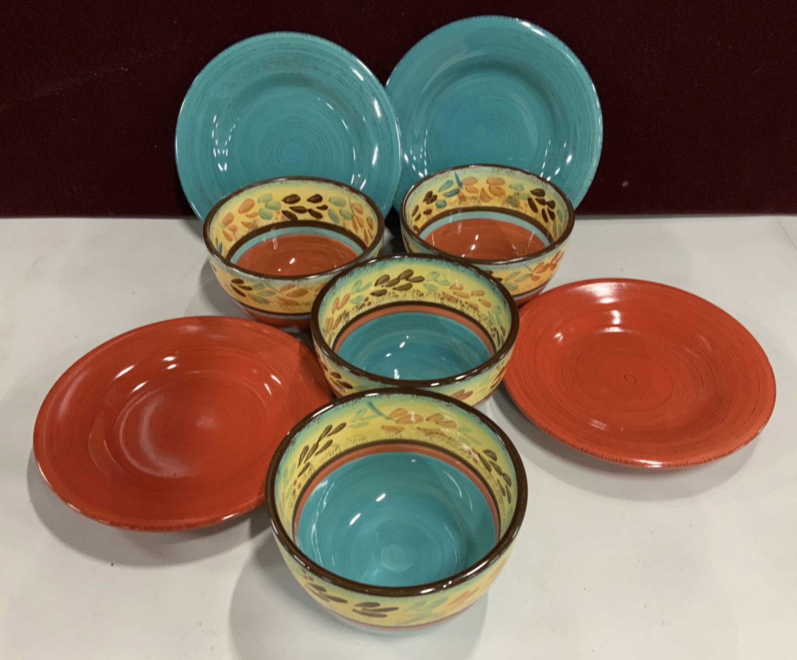 Italian Ceramic Bowl Plate Set, 8 pcs: Made in Tuscany, colorful bowls and plates set, 8 pieces , diameter plates app 8.5 inches, serving dishes, tableware, place settings,