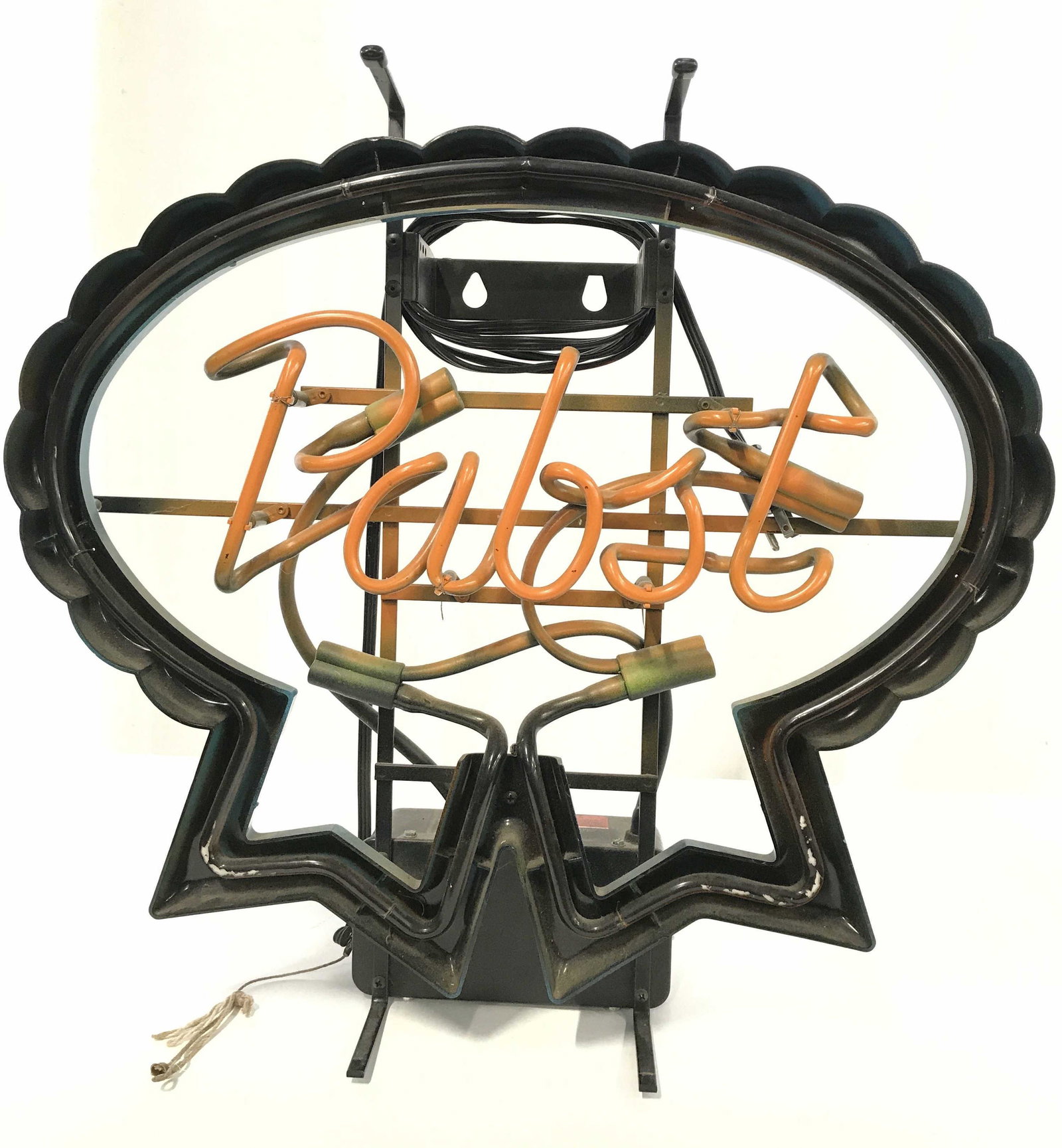 PABST BLUE RIBBON Neon Bar Light: Lettering in center reads PABST. PIECE appears to be vintage. Measures approximately 21 inches tall and wide, 6.5 inches deep. Bar light, neon light, neon bar light, Pabst neon light, Pabst blue ribbo