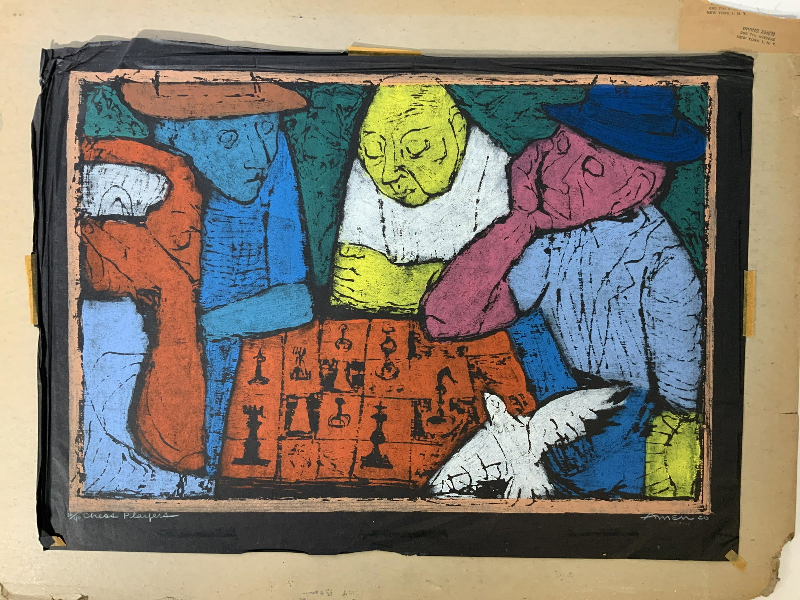 Irving Amen Chess Players Large Print 26/40: A large print titled Chess Players by Irving Amen. This work has an edition number of 26/40 and is titled in the lower left corner. It is signed Amen and dated 60 in the lower right corner. The print 