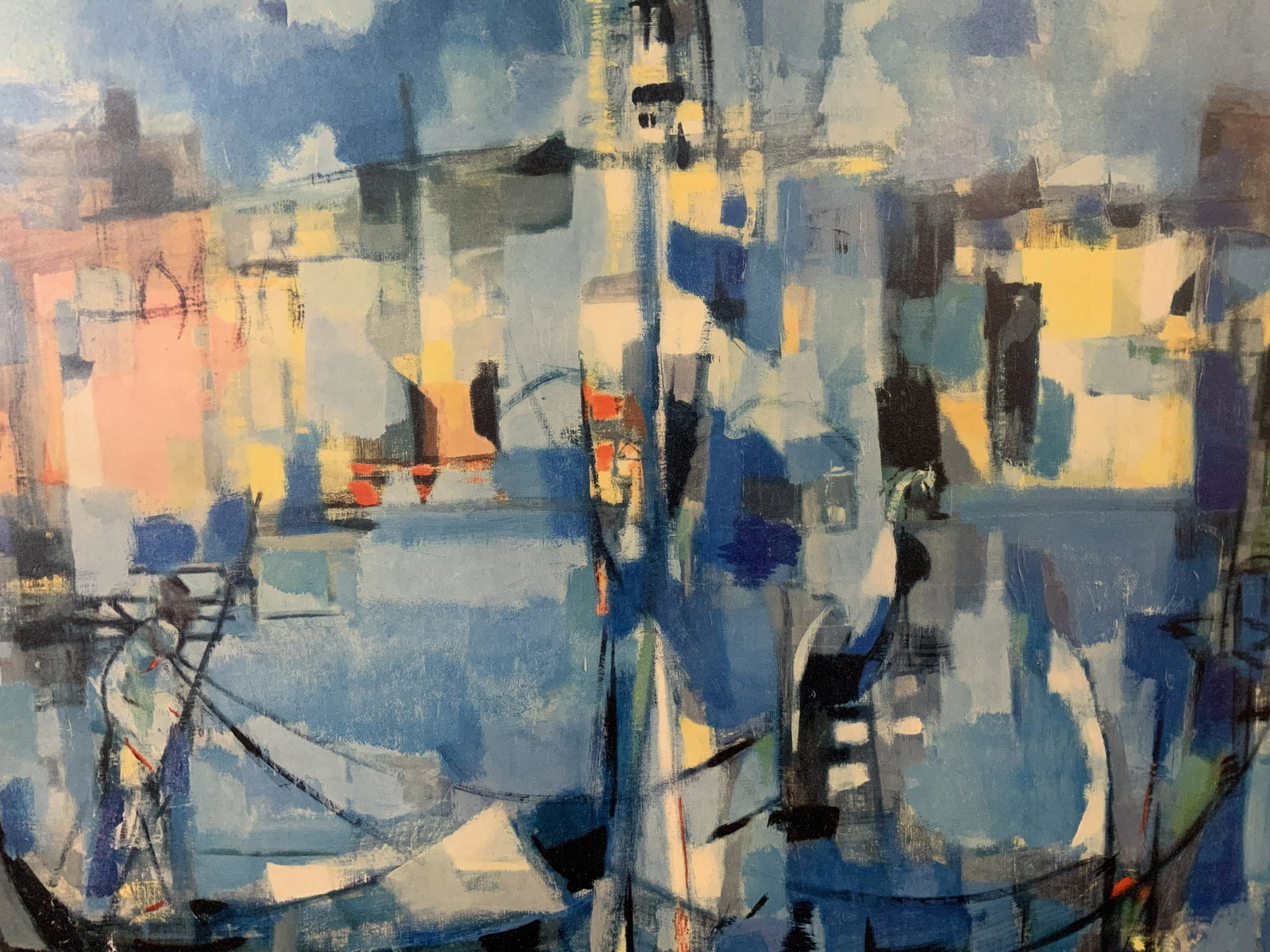 Marcel Mouly Composition 1 Offset Lithograph: Marcel Mouly Composition 1 offset lithograph on board, reproduction of artist’s original work, inscription to lower right reads ‘M Mouly’, inscription to reverse reads ‘6479’, abstracted sha