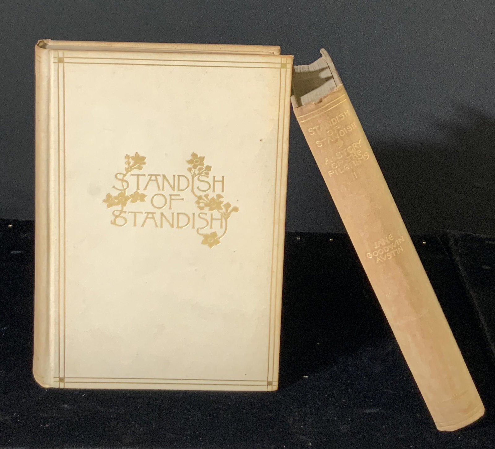 Set 2 Antique Novels, JANE GOODWIN AUSTIN: Vol. 1 & 2 of STANDISH OF STANDISH written by Jane Goodwin Austin. Antique hardcover books in good condition. Minor wear due to antique condition. Signed inside each book, reads: Caroline Drew. Height