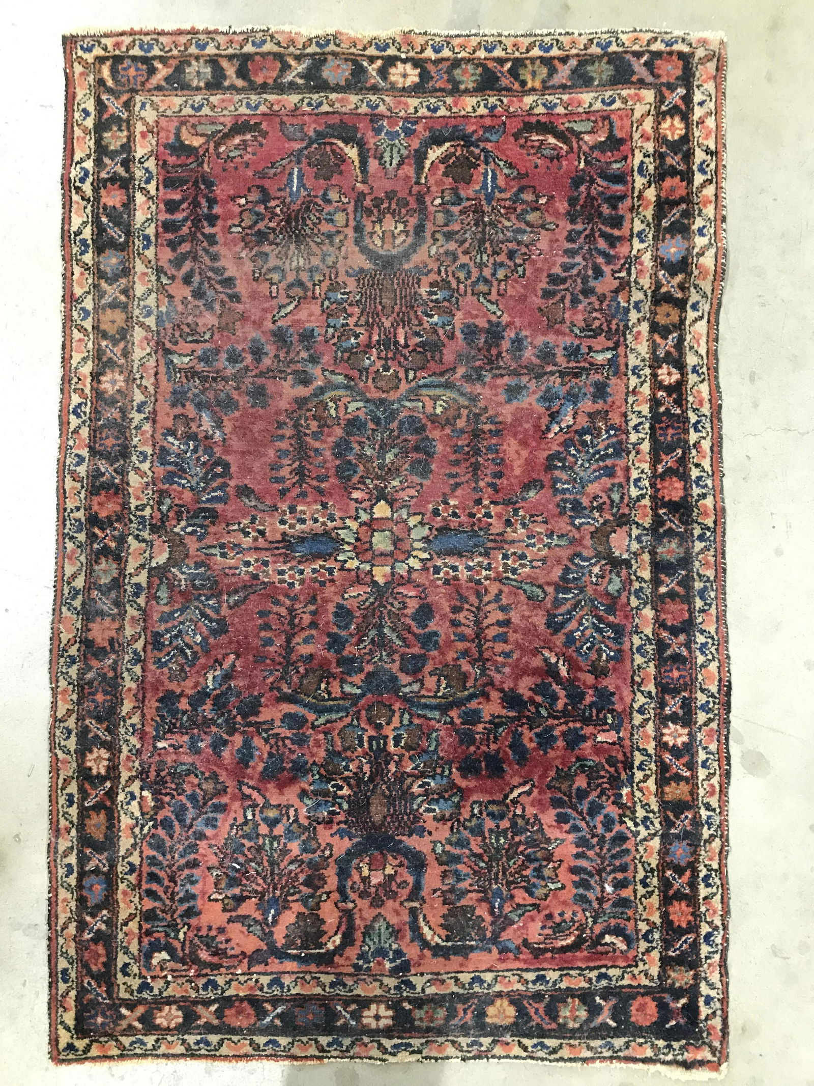 Antique Handmade Persian Wool Rug: Rug is wool and handmade. Piece is antique. Rug contains intricate multi toned floral leaf & vine detail. Measures approximately 48 inches long 31 inches wide. Rug, rug, carpet, area rug, wool rug, ha