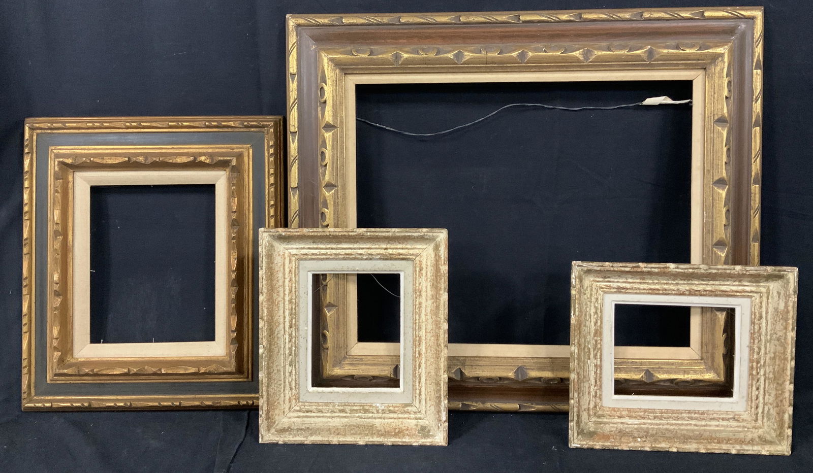 Lot 4 Decorative Wooden Frames: Lot 4 Decorative Wooden Frames, label to reverse of largest frame reads ‘Taiwan Style no JP-19 Size 16 x 20 Yale Picture Frame Co 710 Broadway New York, NY’, inscription to reverse of second large