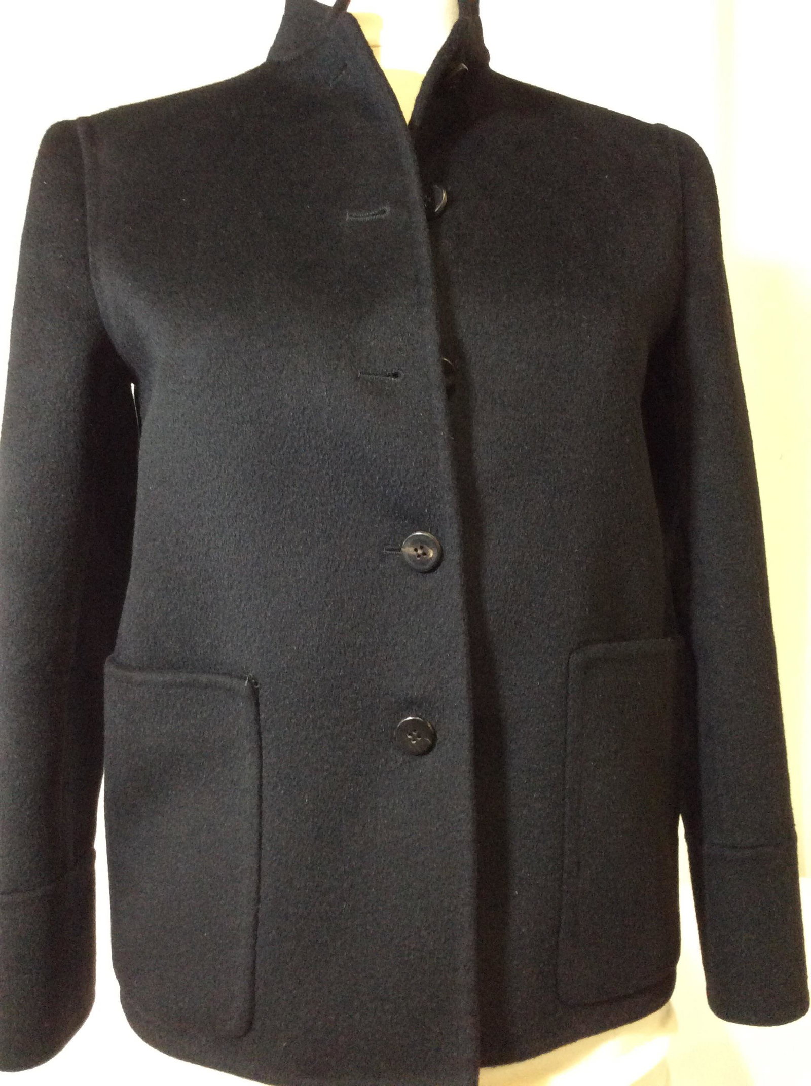 PRADA CASHMERE WOOL & ANGORA BLAZER: Luxury Fashion Designer PRADA MILANO, BLACK Original DESIGNER LABEL attached READS MaDE IN ITALY PRADA MILANO 50% Cashmere, 50% wool, 20% angora goat hare. , Sz Small/ 40. 23 in. primarily good condit