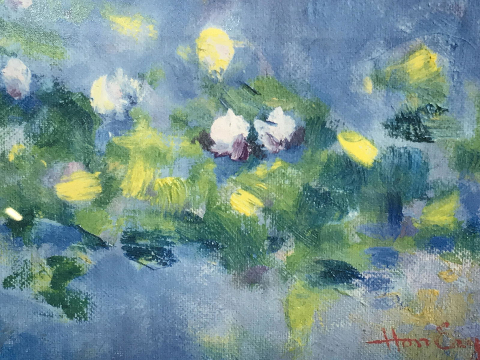 Hon Eng Signed Reproduction Print of Painting: Hon Eng Reproduction print of painting, signature on print in red to the lower right corner and in pencil on matting to the lower left corner both read ‘Hon Eng’, text to lower right corner of mat