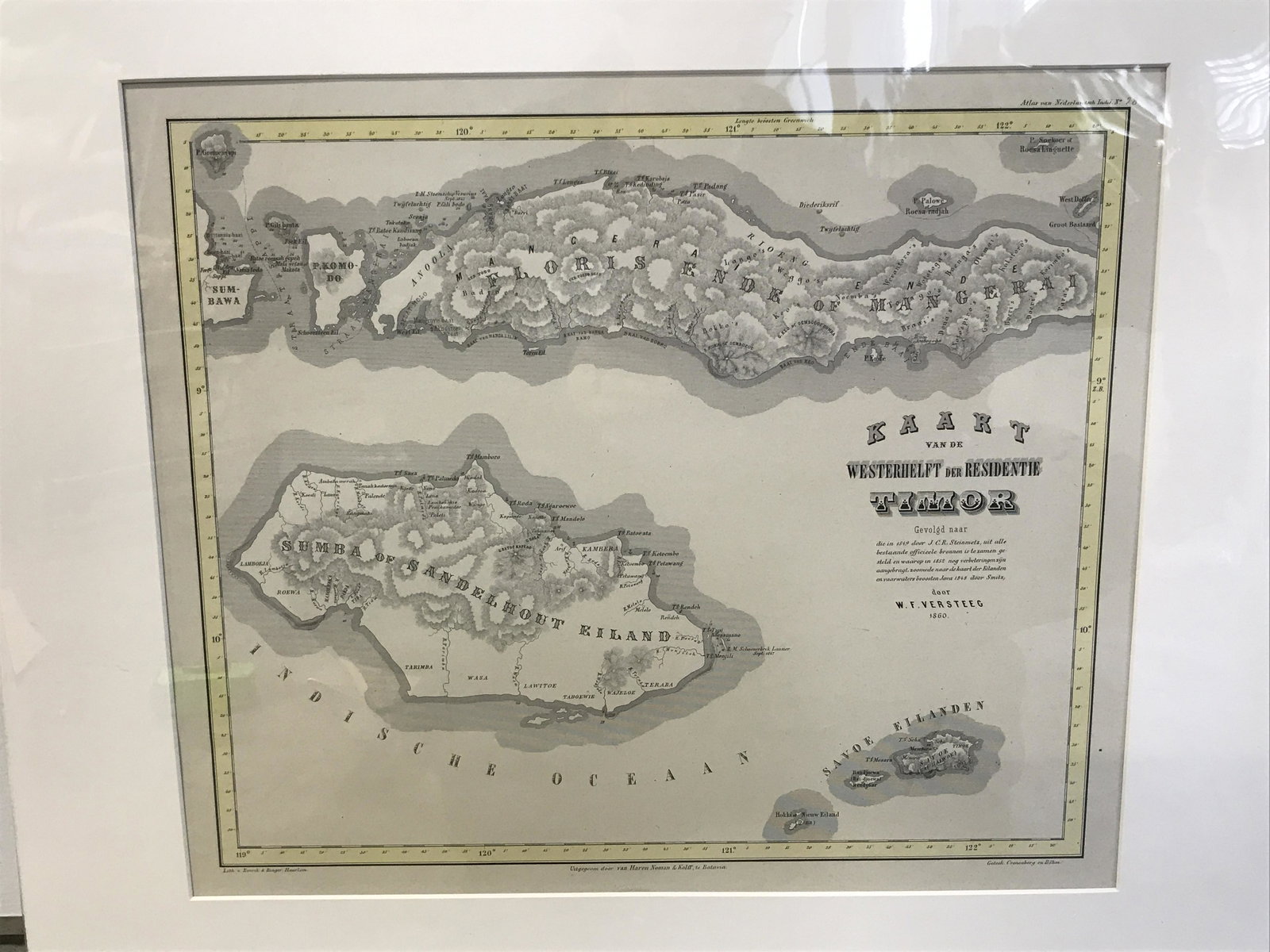 Dutch Map of Indonesia Lithograph: Dutch Map of Indonesia Lithograph, information affixed to reverse on map and litho, text along lower border from left to right reads ‘Lith v. Emrik & Binger Haarlem, Uitgegeven door van Haren Noman 