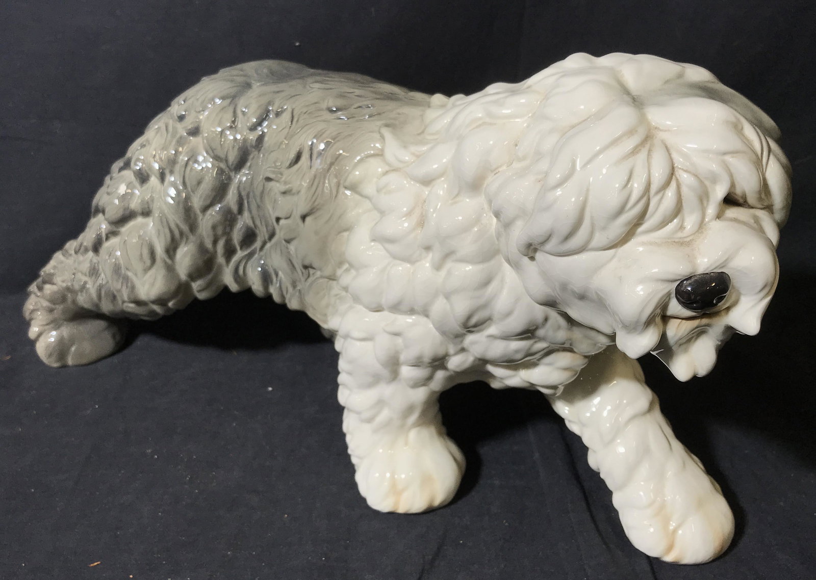 Goebel West Germany Porcelain Sheep Dog Figural: Vintage Goebel West Germany Porcelain Sheep Dog, stamp to underside reads ‘Goebel W/Germany’, stamp to underside reads ‘3004126’, hand painted, subject a n old English sheep dog in white and g