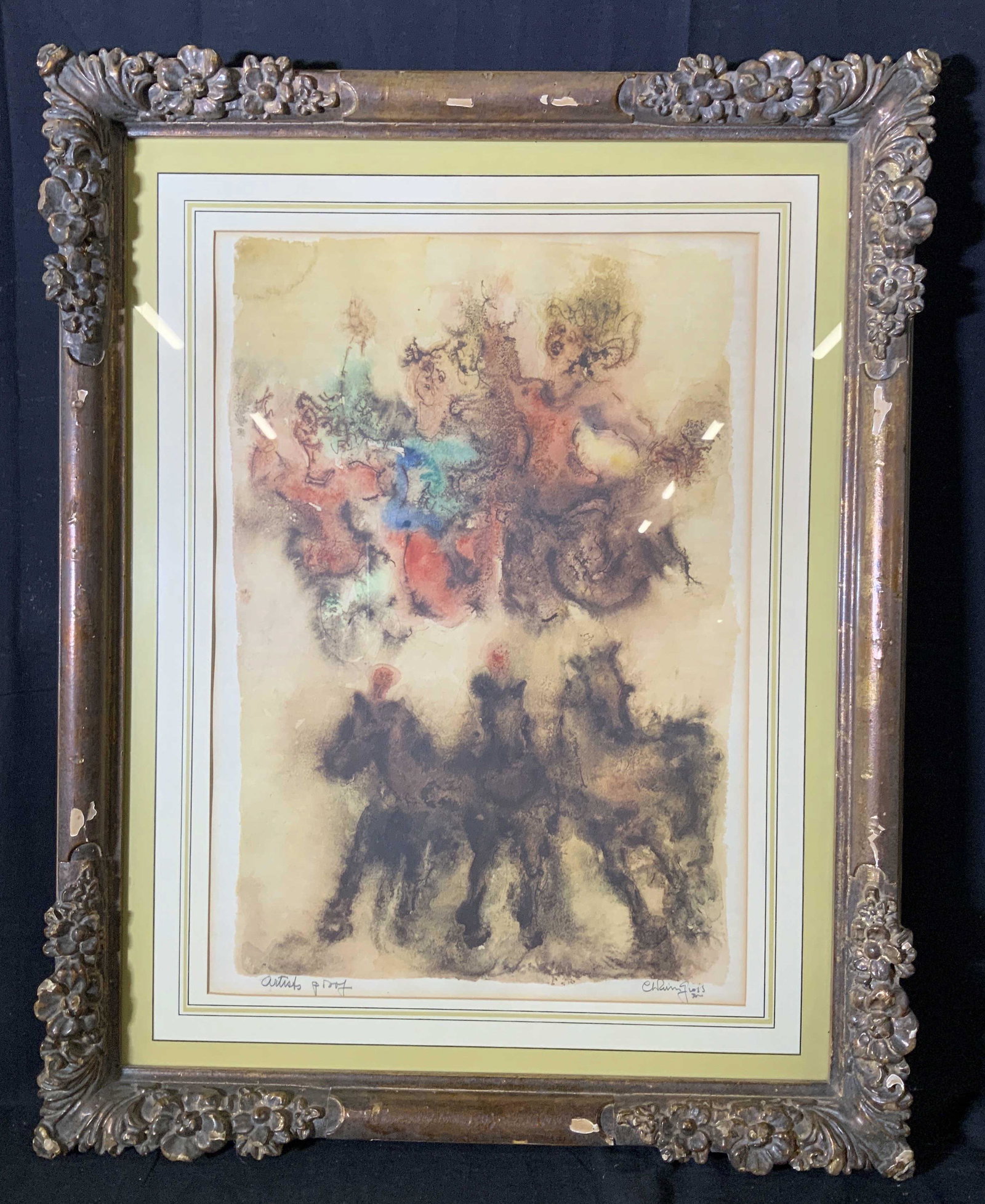 Chaim Gross Signed Acrobats Lithograph: Chaim Gross Signed Acrobats Lithograph, signature to lower right in pencil reads ‘Chaim Gross’, label to reverse reads ‘Artist: Chaim Gross 26 Title: Acrobats Medium: Lithograph Art Size: 14 x 1
