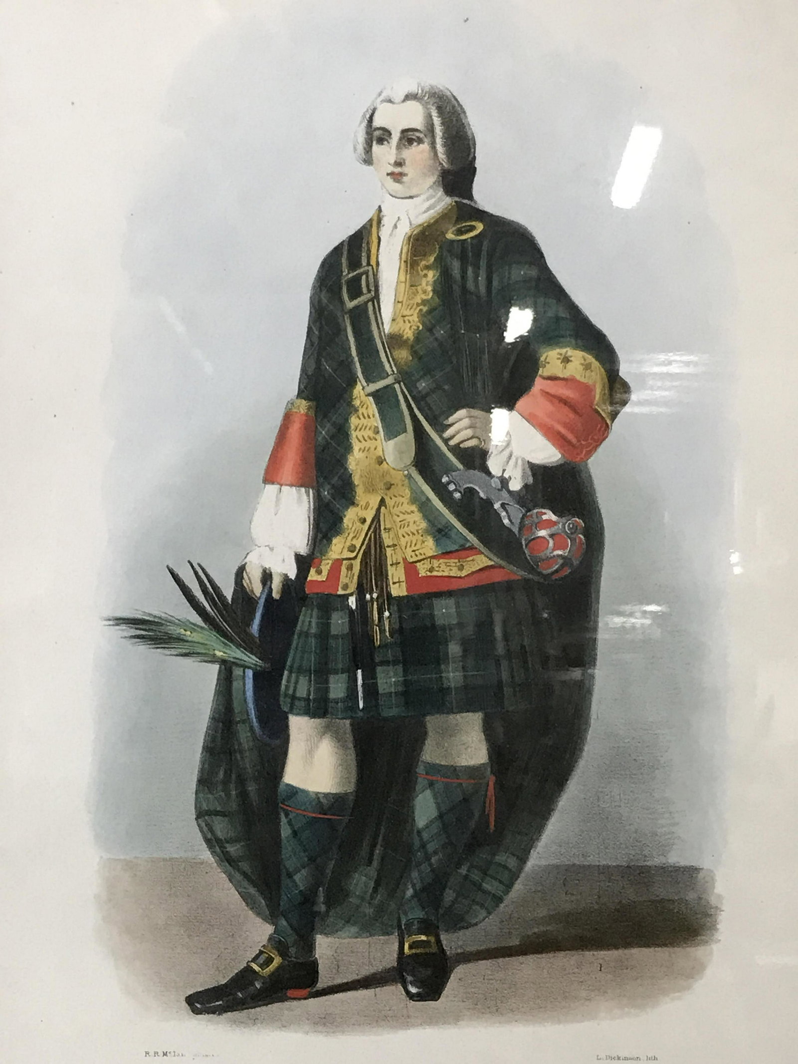 Vintage Hand Colored Lithograph ‘Forbes’: Vintage hand colored lithograph, Part of a series of the Clans of Scottland done by Macbain, title to lower border reads ‘Forbes’, text to lower left corner reads ‘R.R.M. Ian Pinxit’, text to 