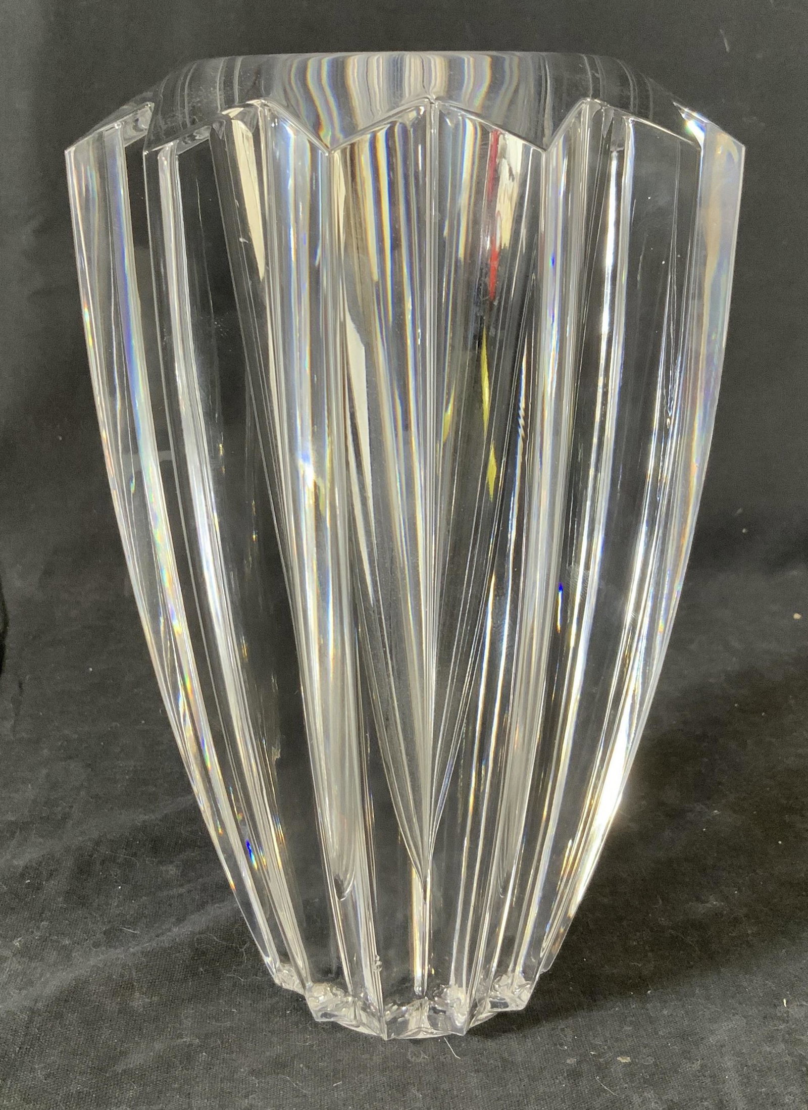 Vintage Orrefors Zodiac Crystal Vase: Vintage Orrefors Zodiac Crystal Vase, inscription to base reads ‘Orrefors EL 47 29 22’, measures 8 1/8 inches tall x 5 1/2 inches in diameter, piece has some minor chips but overall in good condit