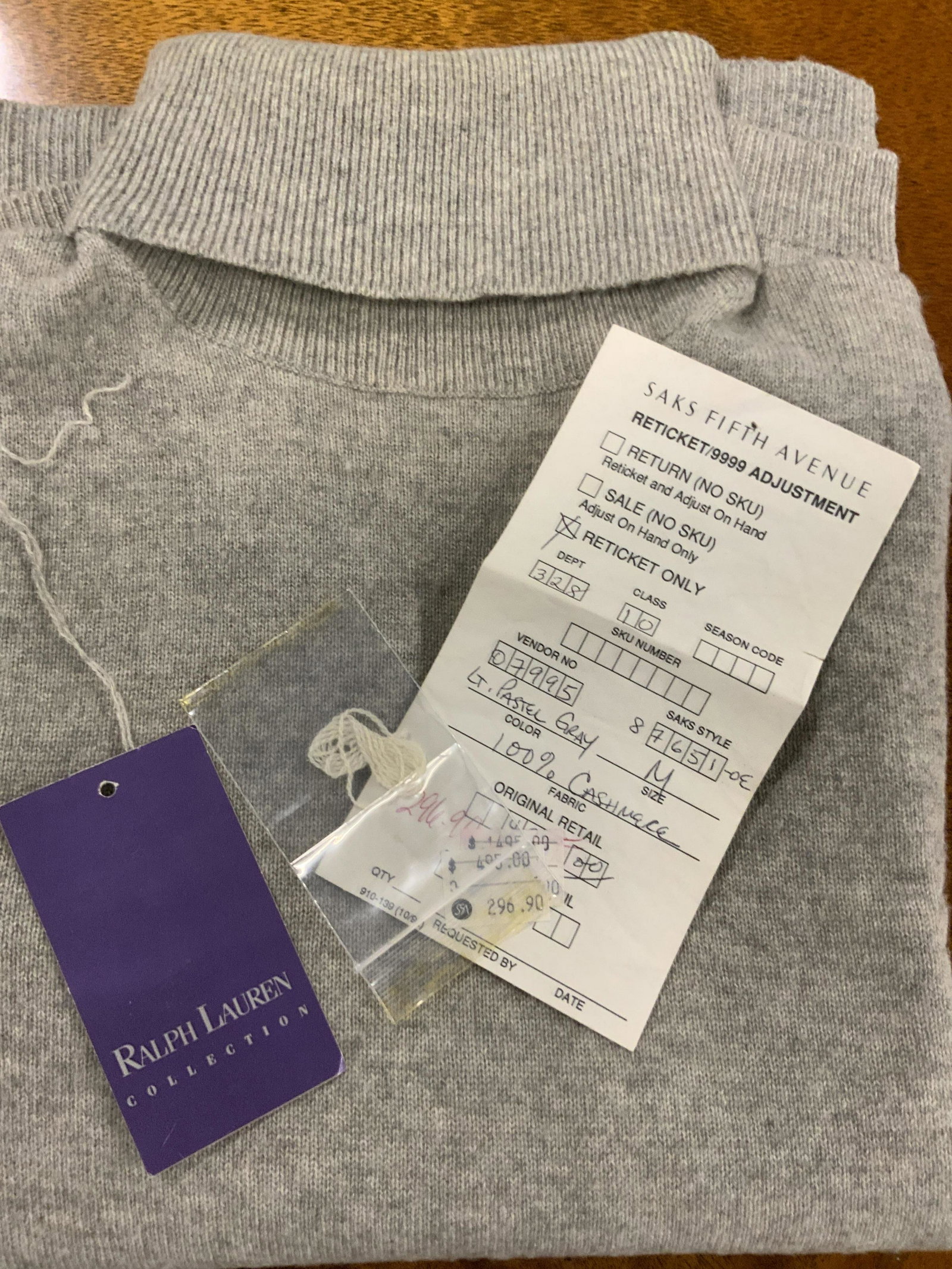 Ralph Lauren Purple Label Cashmere Turtleneck,: Org tag. Grey Turtleneck sweater , cashmere, designer labeled, Ralph Lauren Purple label with original tag ( not attached), Style no 87651 OE. Sz Med. original cost over $250. Light pilling on sleeves