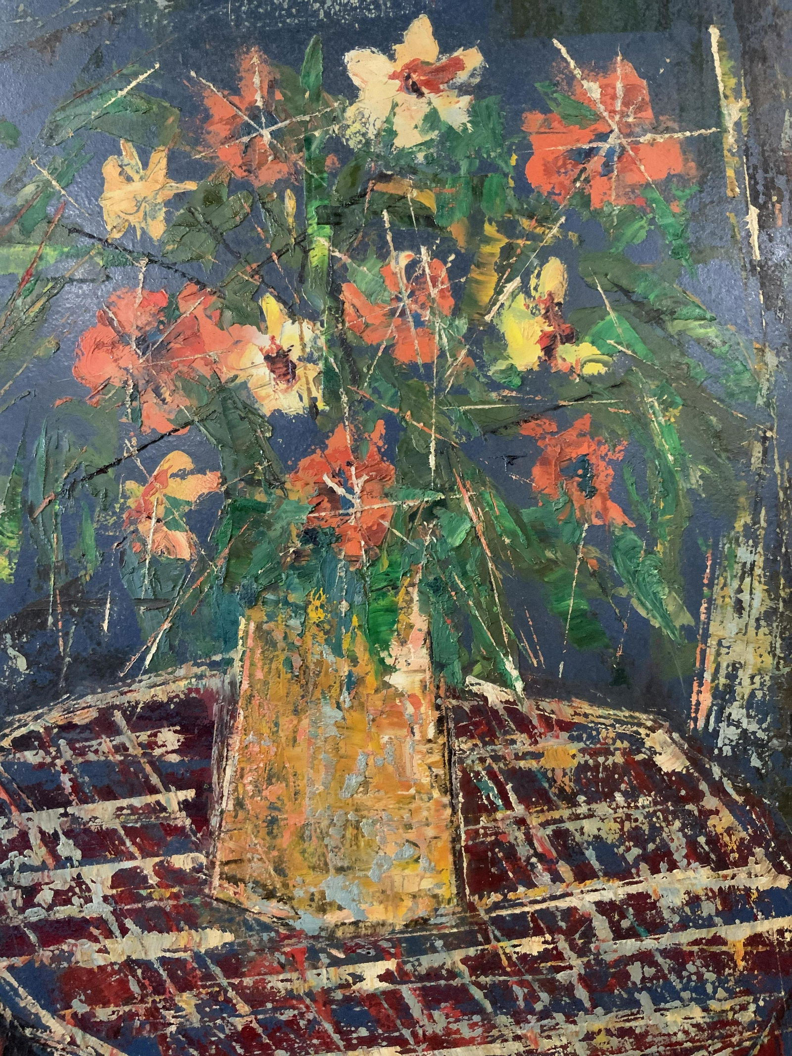 Leo Villafana Signed Still Life Oil Painting: Leo Villafana Signed Still Life Oil on board Painting, signature to lower right reads ‘Leo Villafana’, inscription to reverse reads ‘303n’, subject a vase of flowers, measures 27 1/2 x 23 1/2