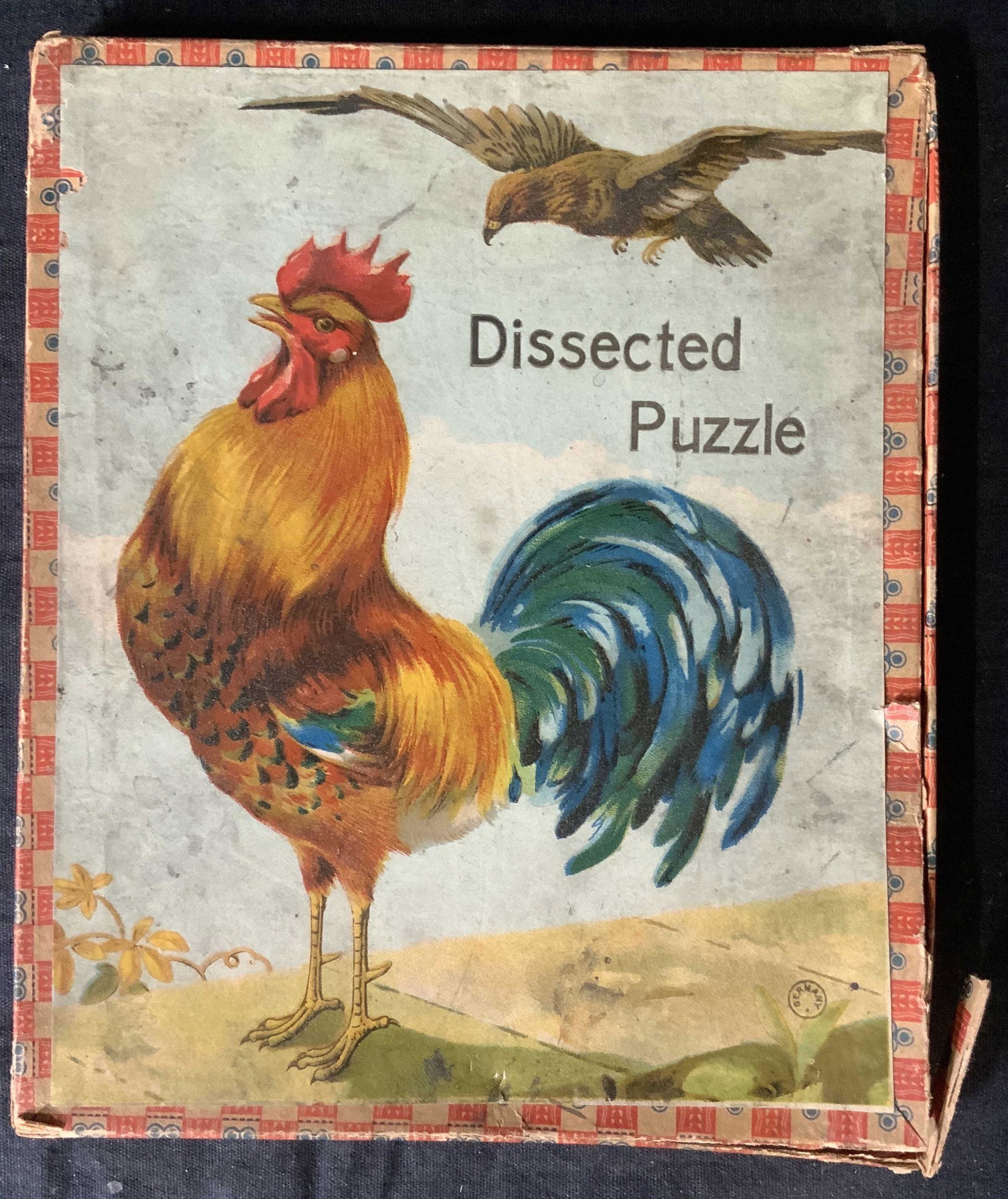 Antique German Puzzle: Antique German Puzzle, inscription to piece reads Â‘Dissected Puzzle GermanyÂ‘, 13 pieces, comes with insert of a pig, measures 7 3/4 x 6 1/2 inches, wear consistent with antique condition, miss