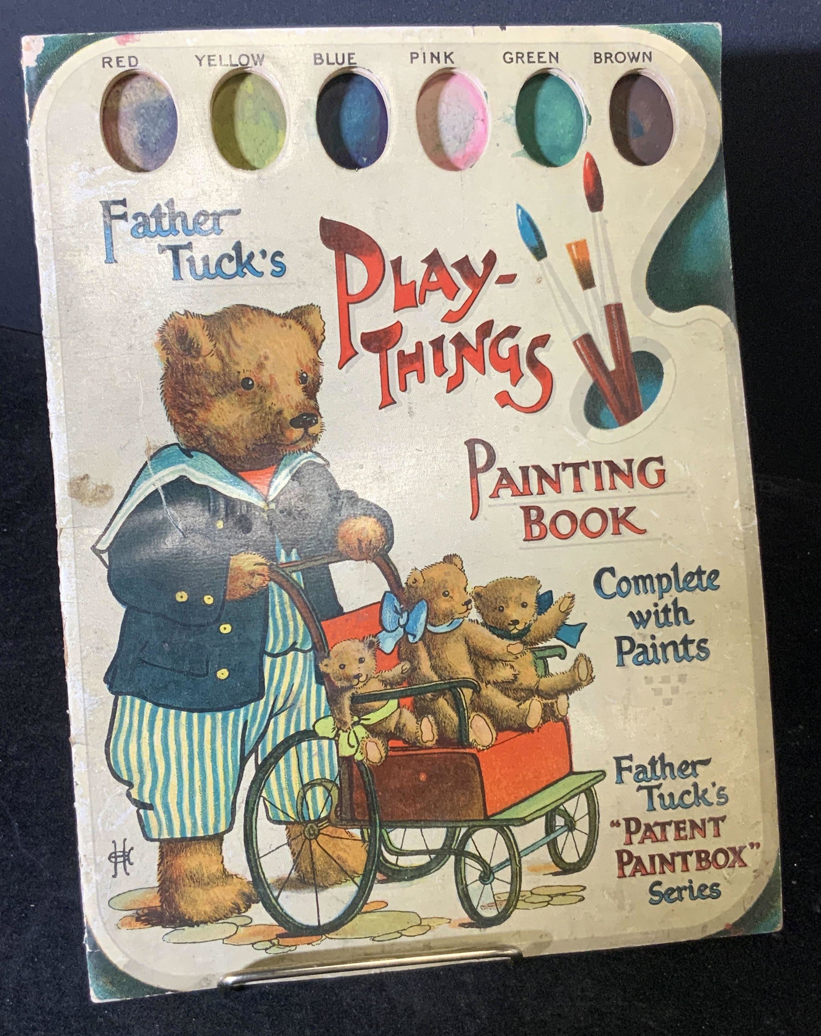 Antique Children’s Water Coloring Book.: Antique water coloring book C. 1907. Titled: Father Tuck’s Play-Things Painting Book. From Father Tuck’s patent paintbox Series. Published by Raphael Tuck & Sons. A book that children painted in, 