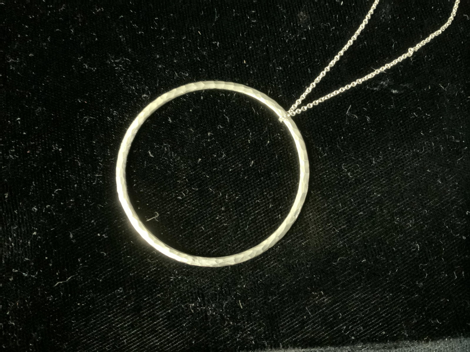 PALOMA PICASSO for TIFFANY & CO Sterling Necklace: Paloma Picasso for Tiffany & Co Sterling Silver Necklace, inscription to necklace reads ‘Paloma Picasso Tiffany & Co 925 Italy’, hammered circular pendant, pendant 1 5/8 inches in diameter, chain 