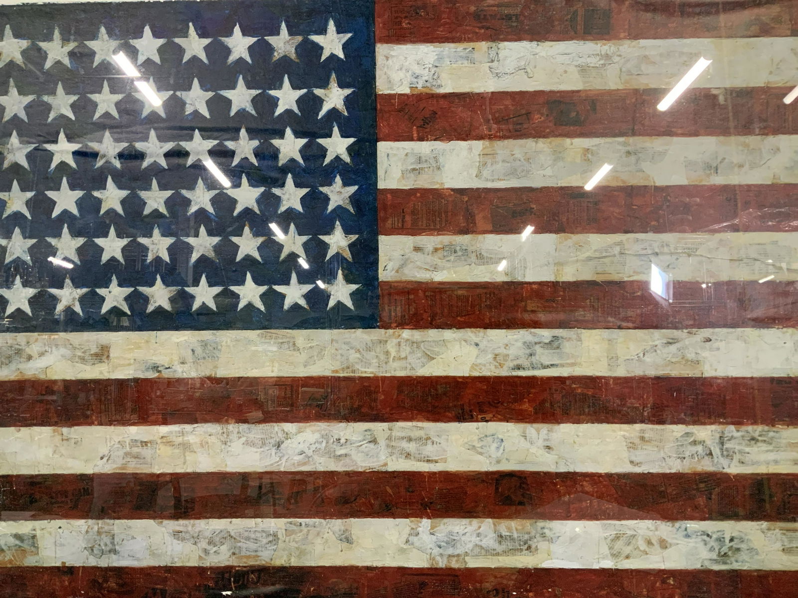 JASPER JOHNS Flag Offset Lithograph: JASPER JOHNS Flag Offset Lithograph, inscription to reverse reads ‘The new American wing The Metropolitan Museum of Art’, subject an American flag, measures 27 3/8 x 40 1/4 inches, red metal frame
