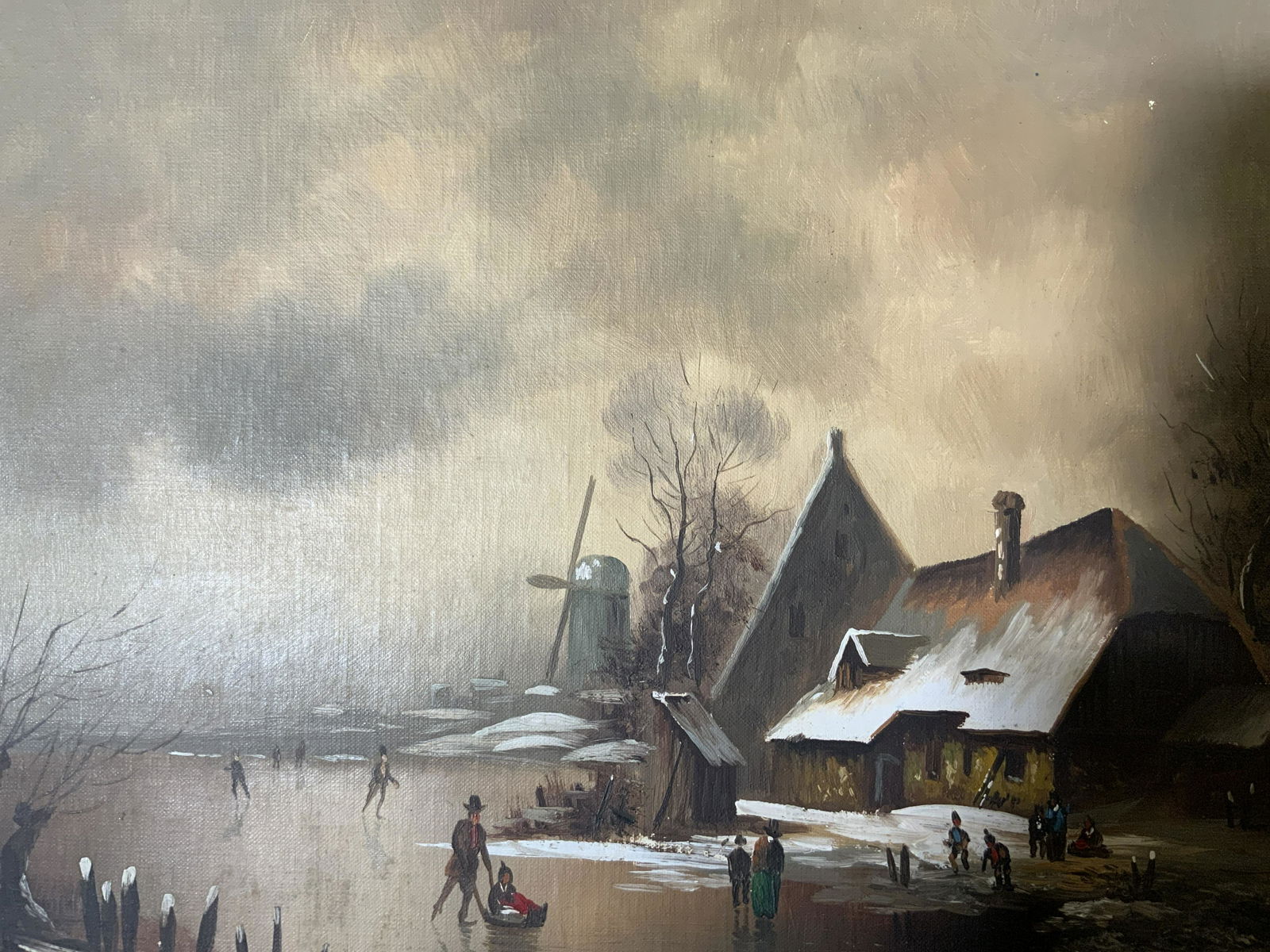 SORESON Signed Dutch Ice Skating Oil Painting: SORENSEN Signed Dutch Ice Skating Oil on board Painting, signature to lower left reads ‘Sorensen’, four of a set of four, subject people skating, measures 13 1/4 x 15 3/8 inches, wooden frame, fra