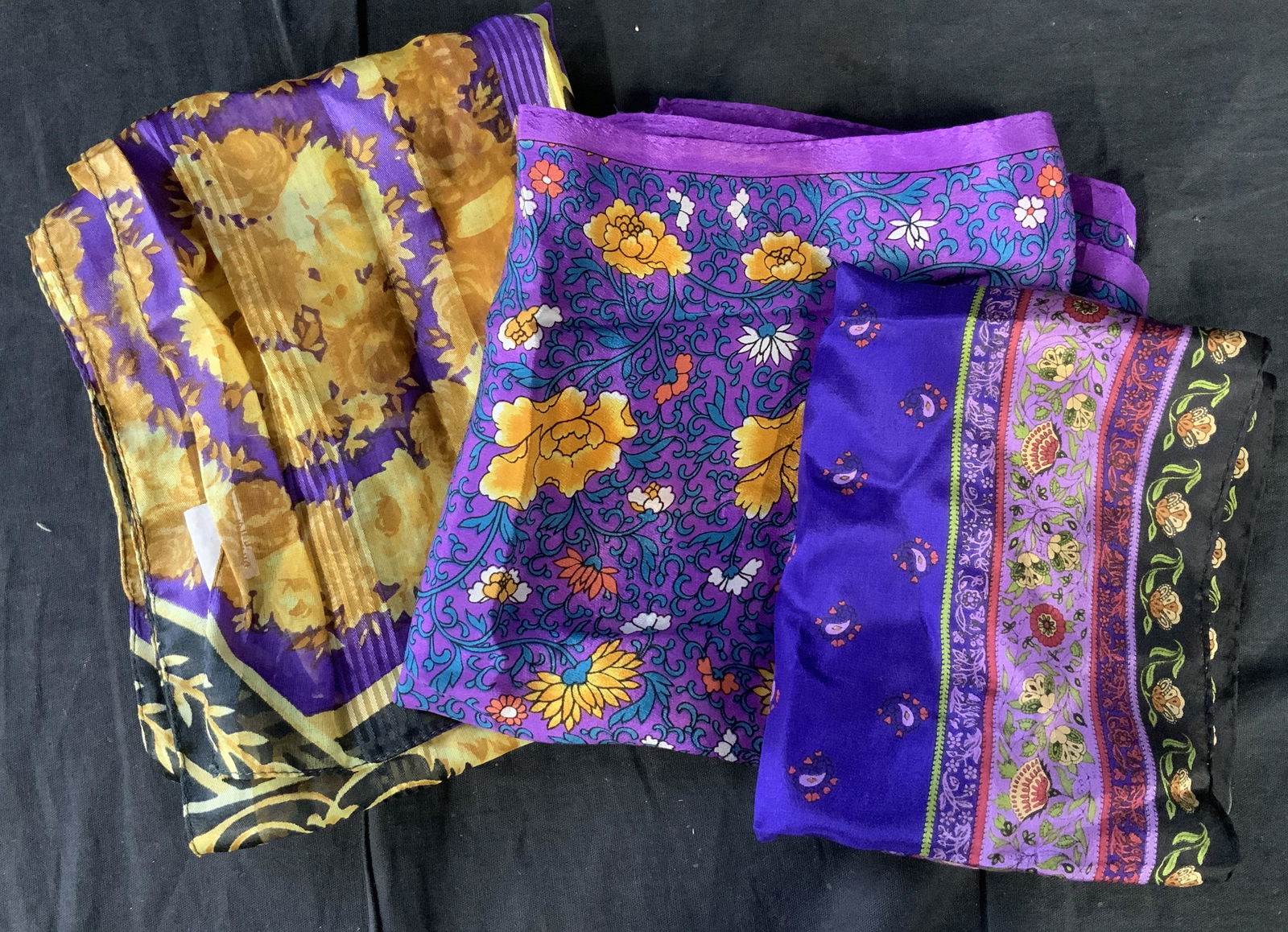 Lot 3 Women’s Scarves, ANNE KLEIN & More: Lot 3 Women’s Scarves, ANNE KLEIN & More, label to one scarf reads ‘Elaine Gold for Collection XIIX Ltd 100% silk Made in Japan’, label to another scarf reads ‘Anne Klein for Color plus All Si