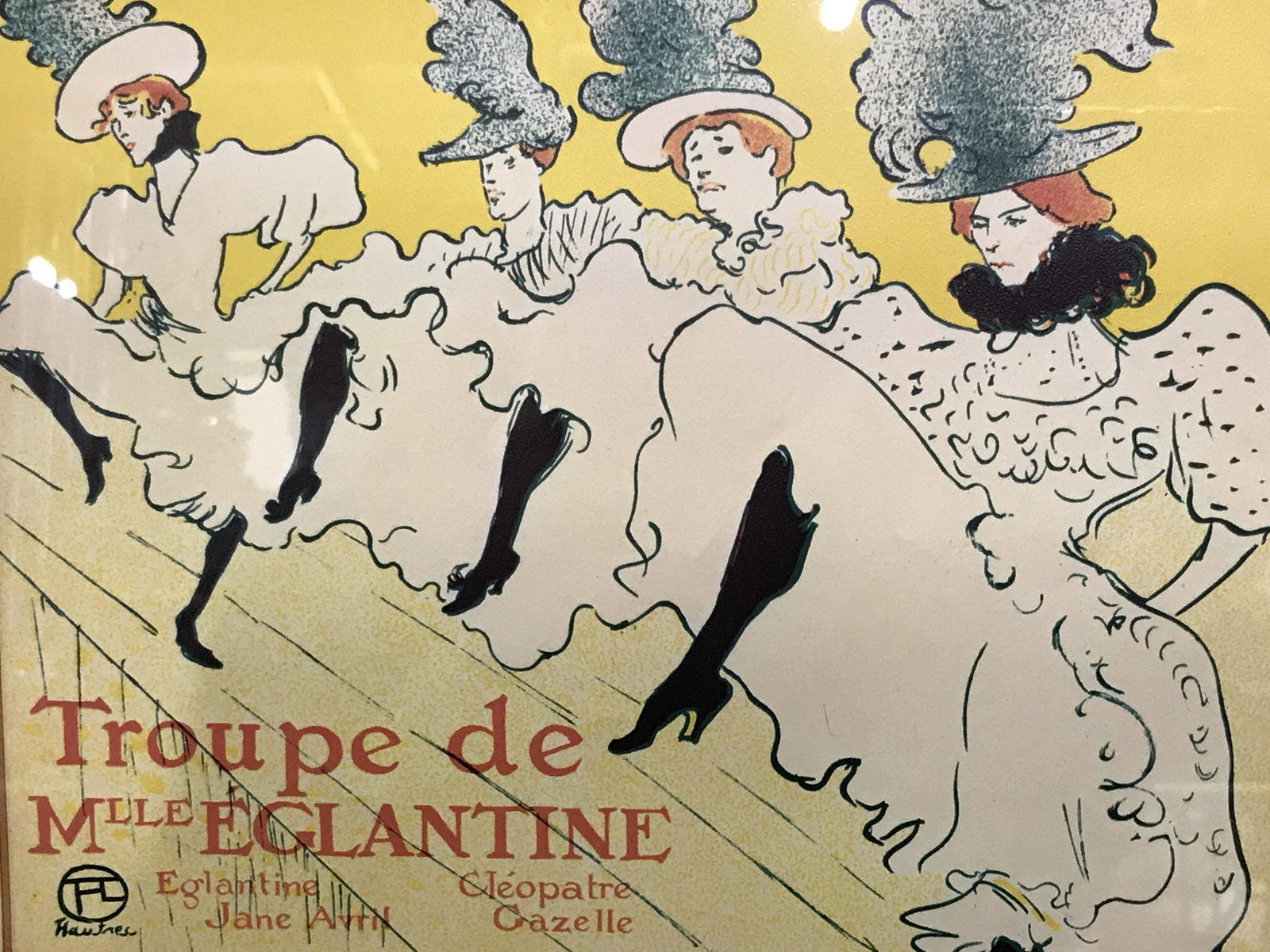 TOULOUSE LAUTREC Lithograph Moulin Rouge Ad: Toulouse Lautrec lithograph Moulin rouge advertisement, Lautrec Stamp to the lower left corner reads ‘H.Lautrec’, title to lower left corner reads ‘Troupe de MLL Eglantine’, names below title 