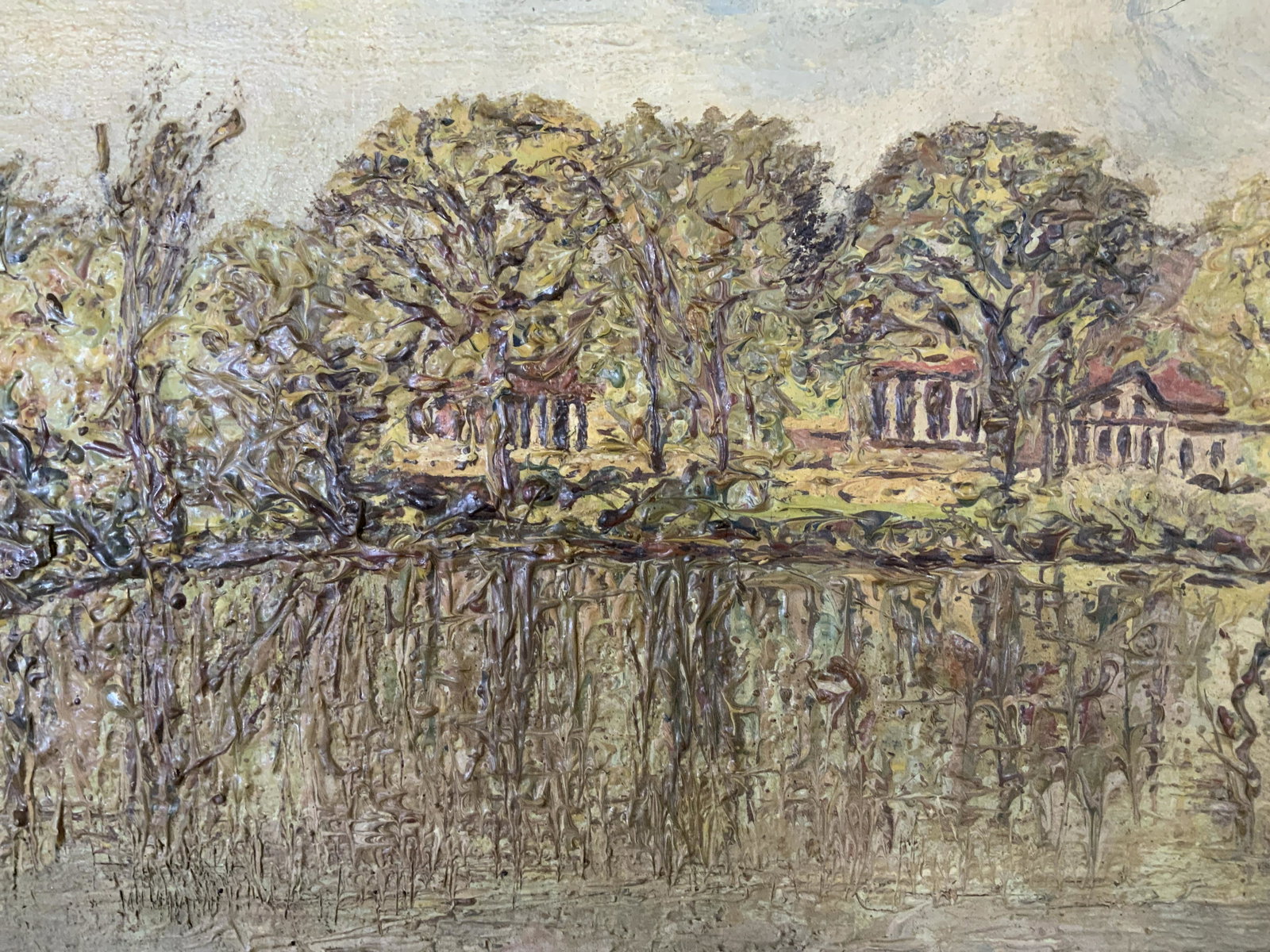 W.B LS Signed Landscape Oil Painting: W.B LS Signed Landscape Oil on board Painting, signature to reverse reads ‘WB LS’, inscription to reverse reads ‘628 Bergen St Brooklyn’, other inscription to reverse illegible, subject trees 