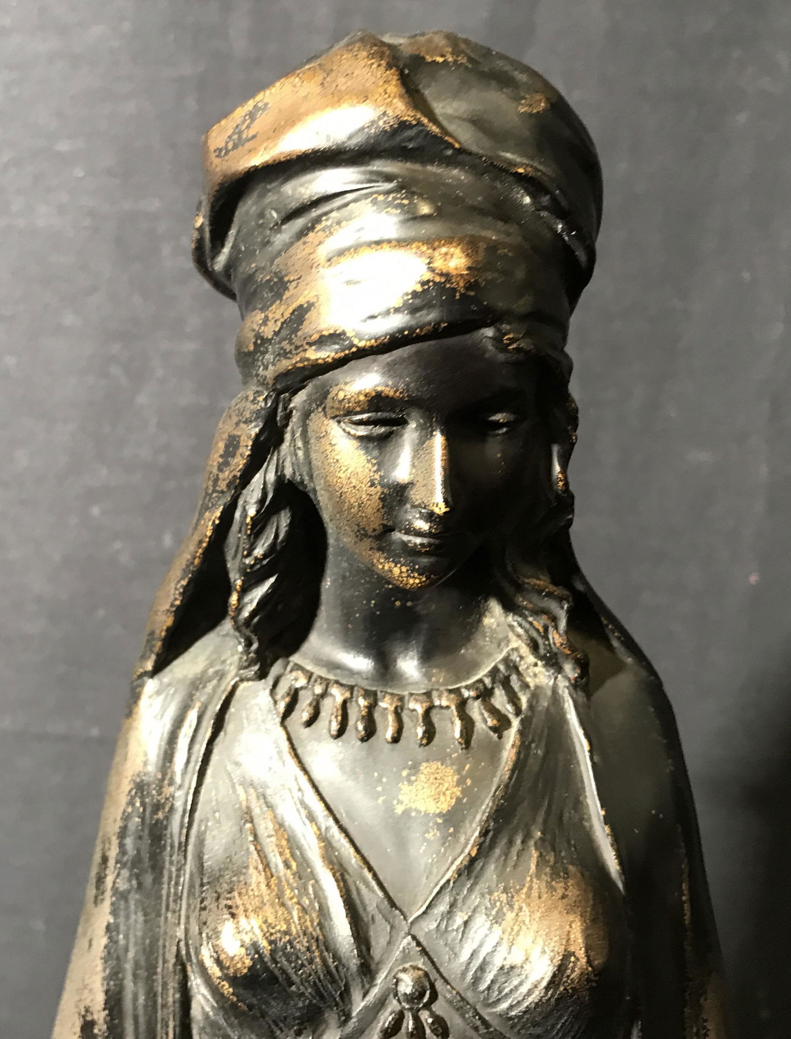 DOMINIQUE ALONZO Signed Bronze Statue: Dominique Alonzo Signed Bronze Statue, signature to the top of the base reads ‘D.Alonzo’, subject a woman in a classical Mediterranean outfit holding two handled jugs while walking down the base s