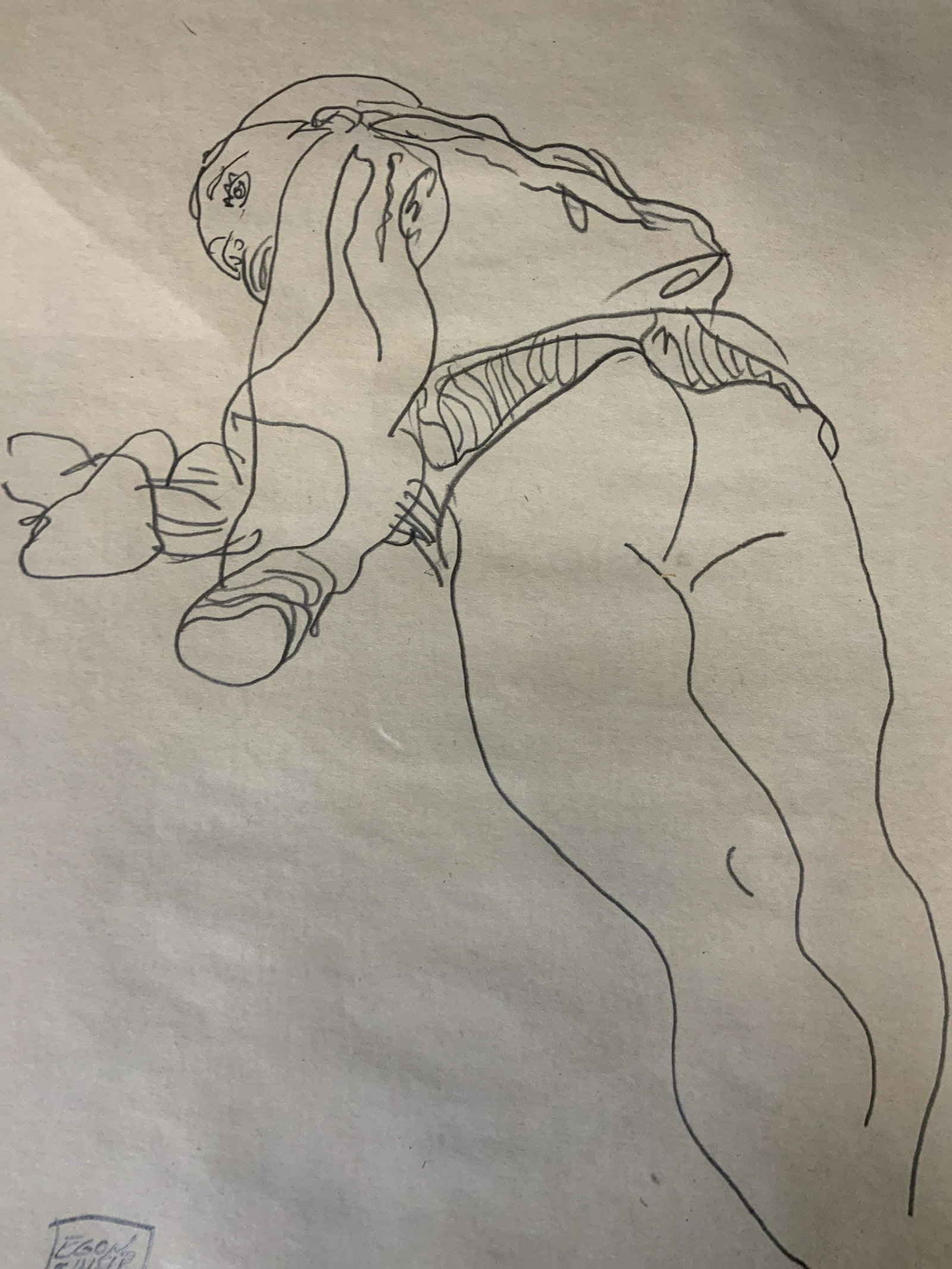 Signed Nude Woman Drawing AFTER Egon Schiele: Signed Nude Woman Drawing AFTER Egon Schiele(1890-1918), signature to lower left reads ‘Egon Schiele’, Please Note: All lots that do not carry established documented provenance nor any past record